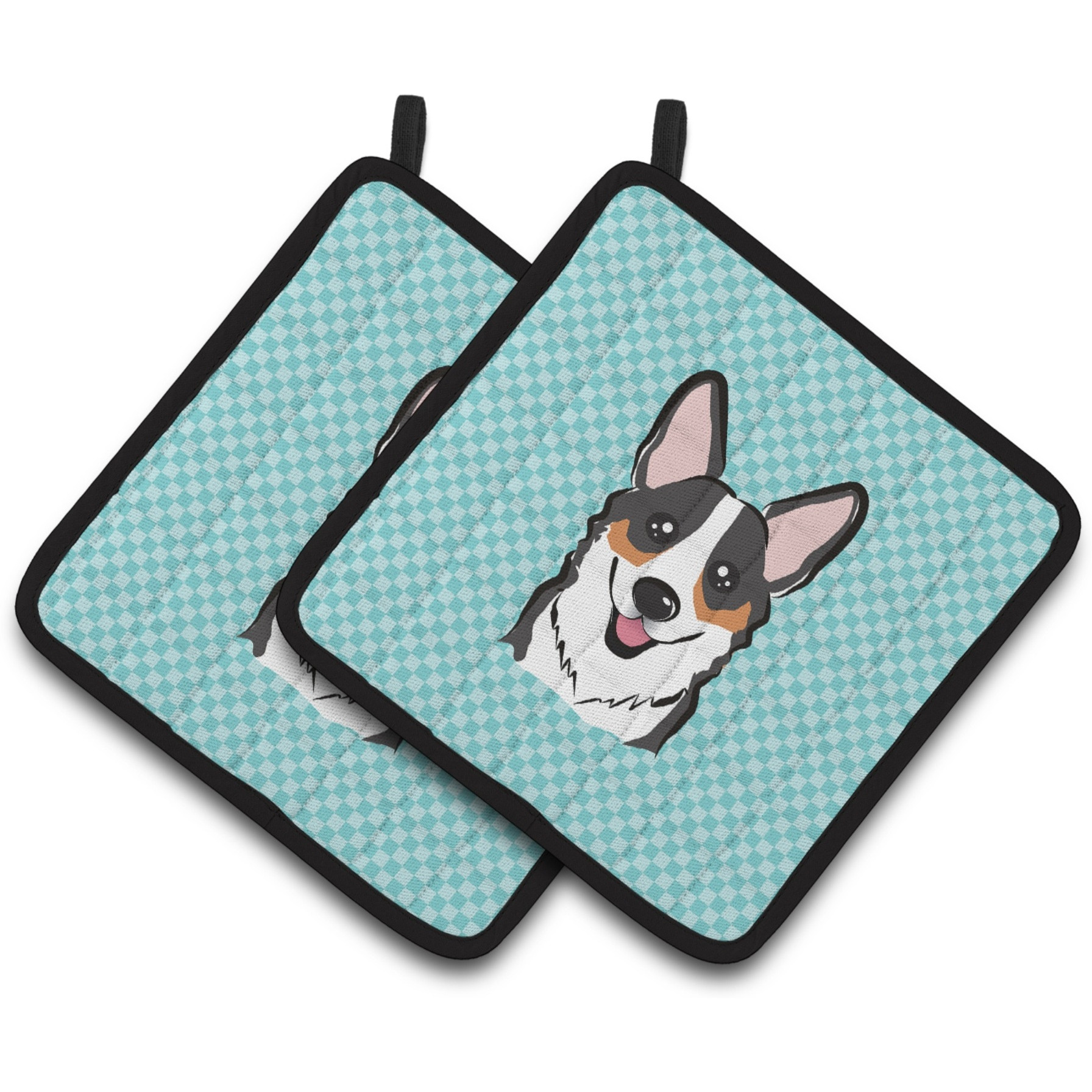 &quotCaroline's Treasures Checkerboard Blue Corgi Pair of Pot Holders BB1193PTHD, 7.5HX7.5W, Multicolor"