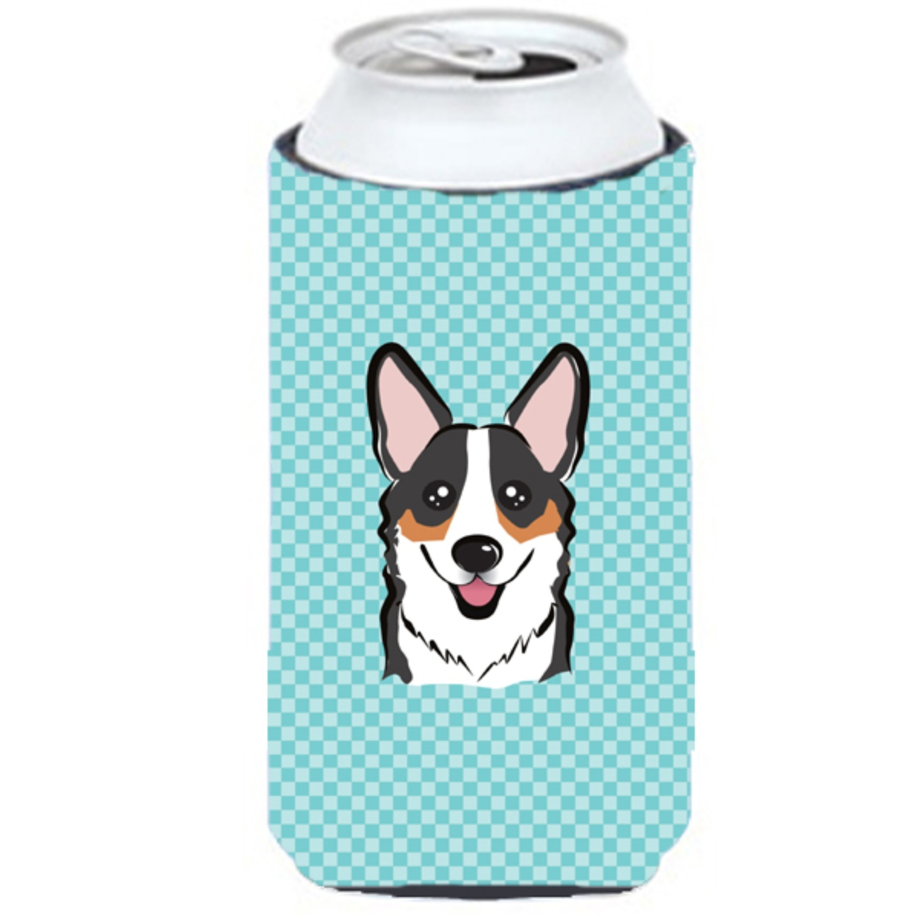 Checkerboard Blue Corgi Tall Boy Beverage Insulator Hugger BB1193TBC