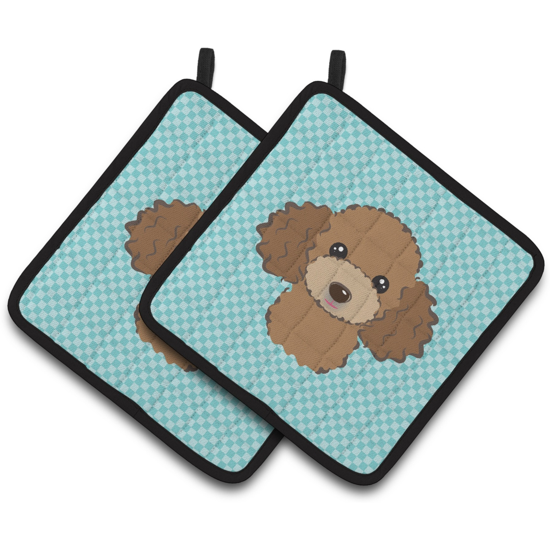 &quotCaroline's Treasures Checkerboard Blue Chocolate Brown Poodle Pair of Pot Holders BB1194PTHD, 7.5HX7.5W, Multicolor"