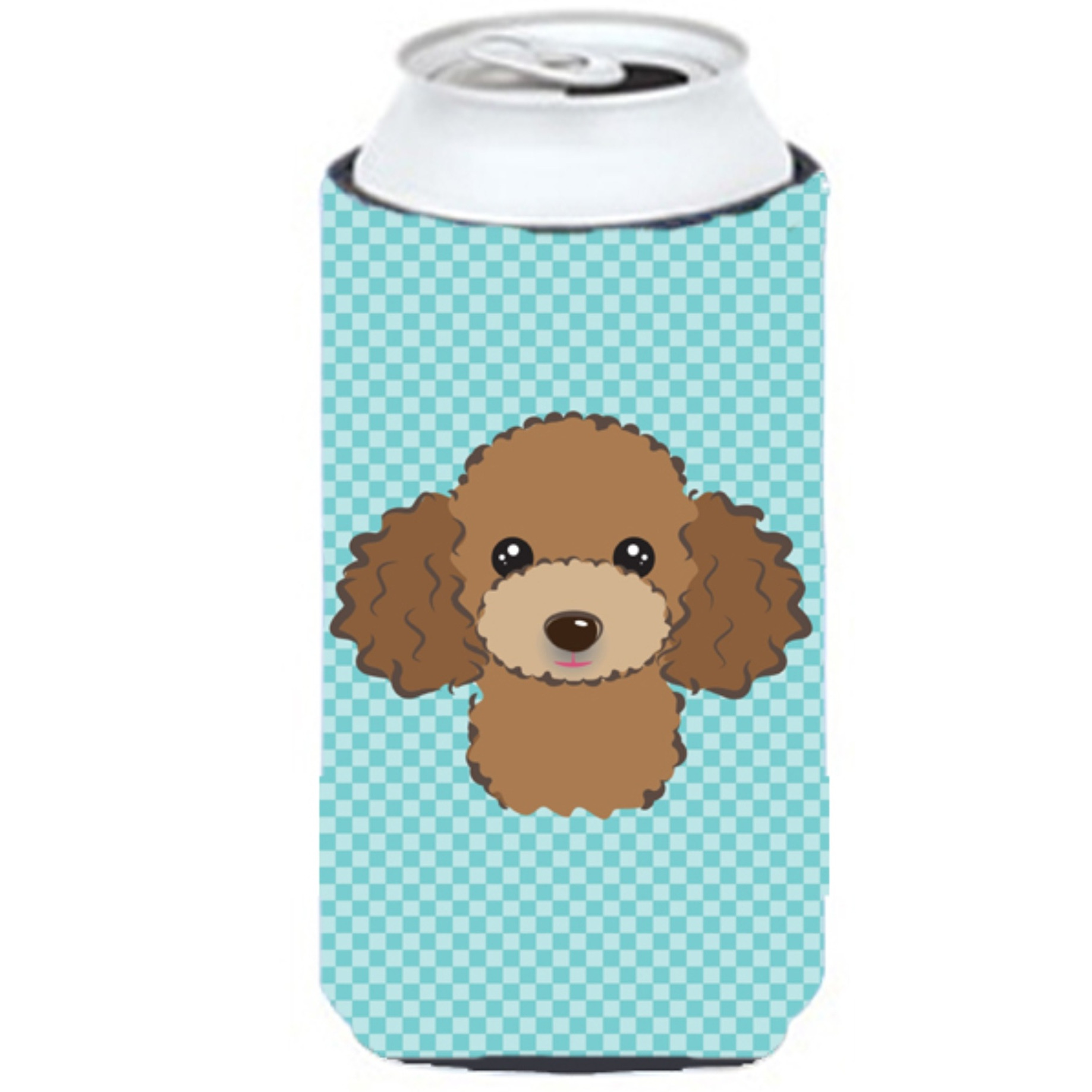 Checkerboard Blue Chocolate Brown Poodle Tall Boy Beverage Insulator Hugger BB1194TBC
