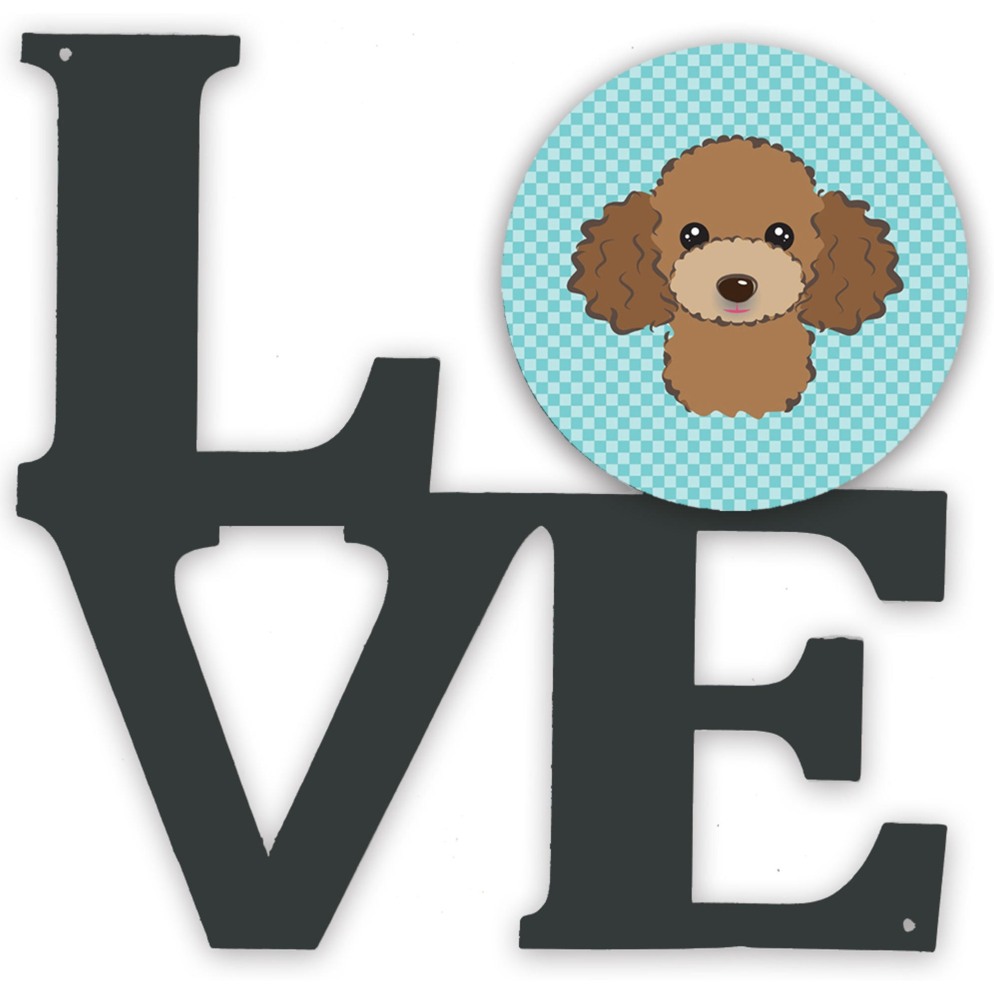 &quotCaroline's Treasures Checkerboard Blue Chocolate Brown Poodle Metal Artwork Love wall-decor, Multicolor"