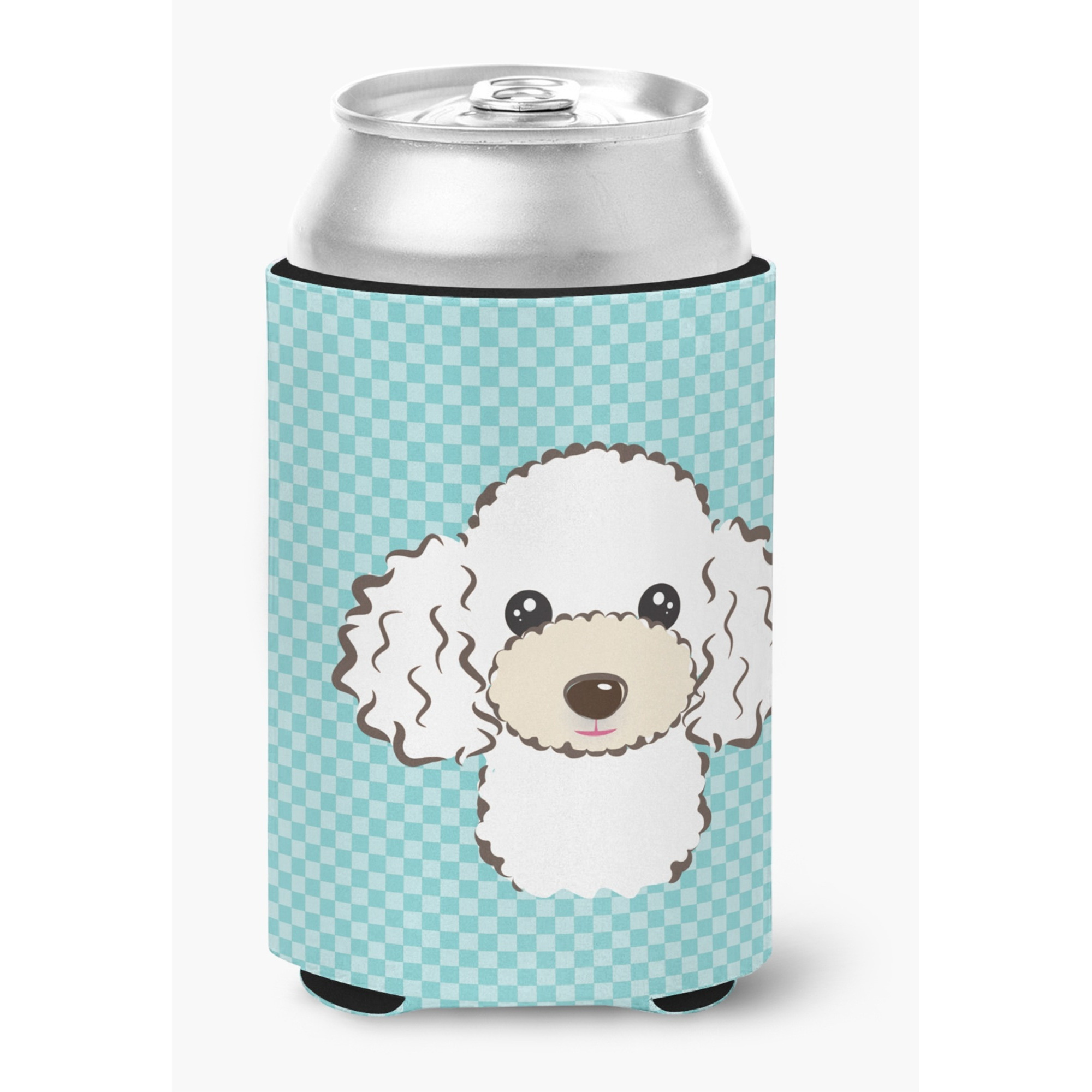 Checkerboard Blue White Poodle Can or Bottle Hugger BB1195CC