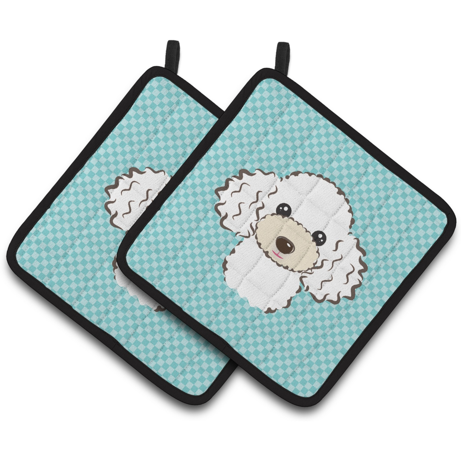 &quotCaroline's Treasures Checkerboard Blue White Poodle Pair of Pot Holders BB1195PTHD, 7.5HX7.5W, Multicolor"
