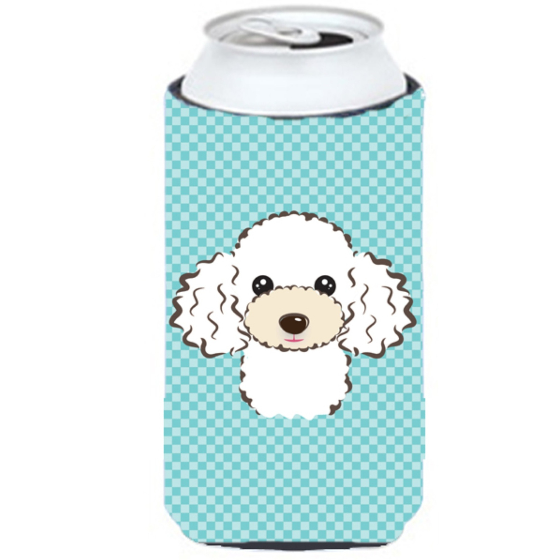 Checkerboard Blue White Poodle Tall Boy Beverage Insulator Hugger BB1195TBC