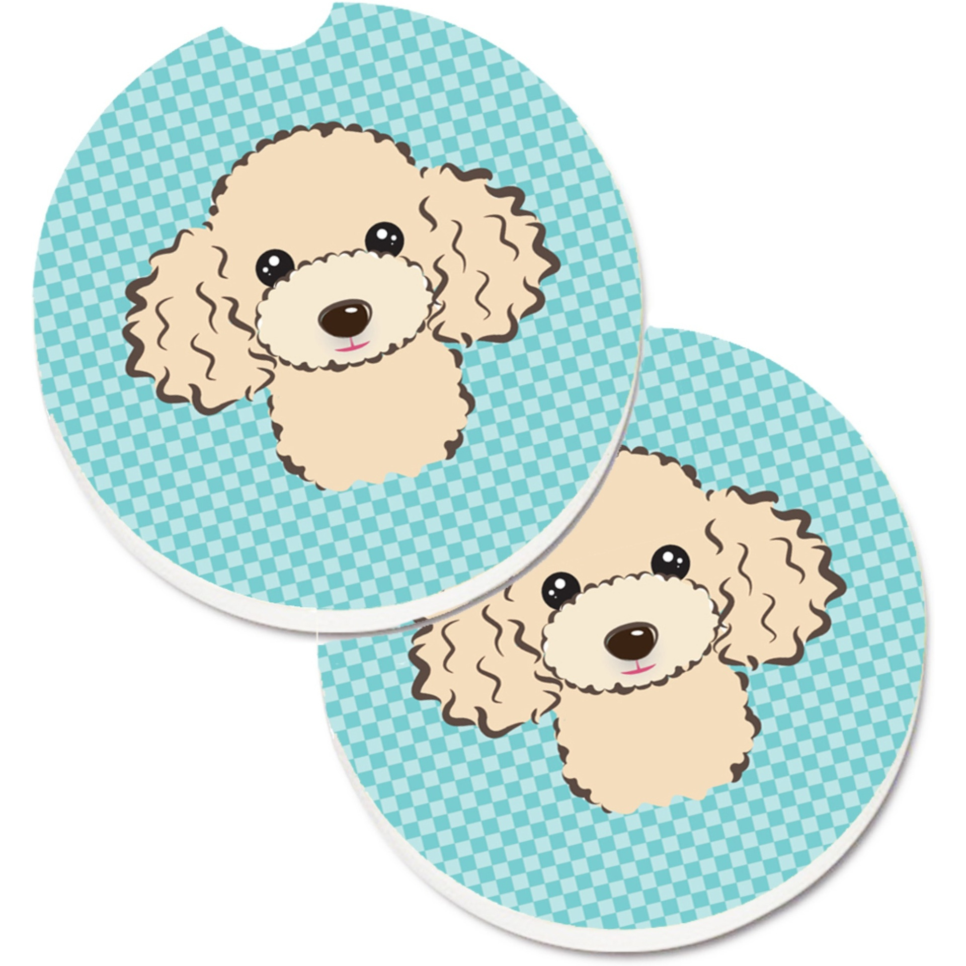 &quotCaroline's Treasures Checkerboard Blue Buff Poodle Set of 2 Cup Holder Car Coasters BB1196CARC, 2.56, Multicolor"