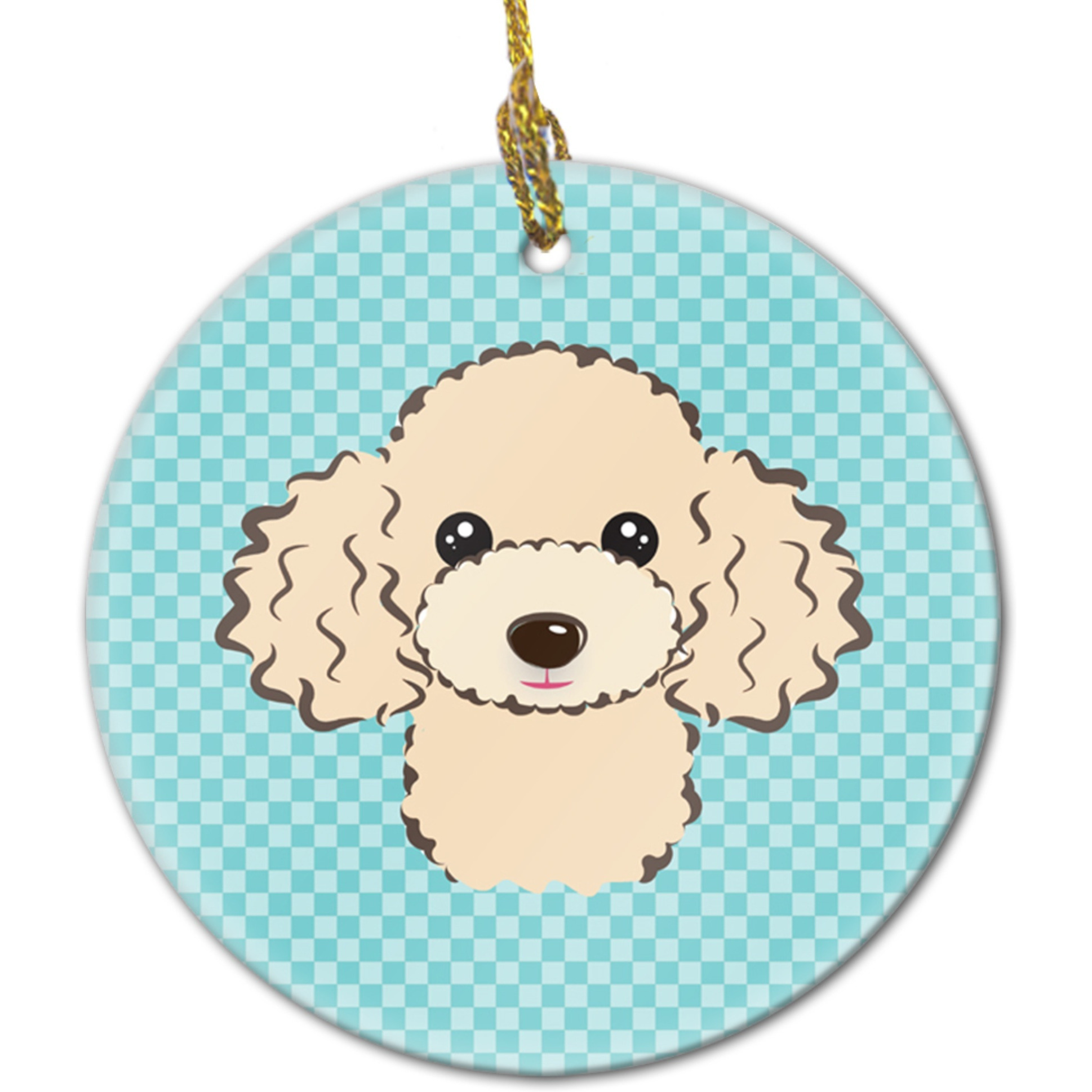 Checkerboard Blue Buff Poodle Ceramic Ornament BB1196CO1