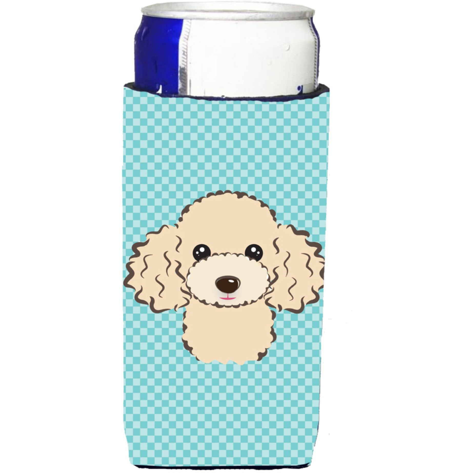 Checkerboard Blue Buff Poodle Ultra Beverage Insulators for slim cans BB1196MUK