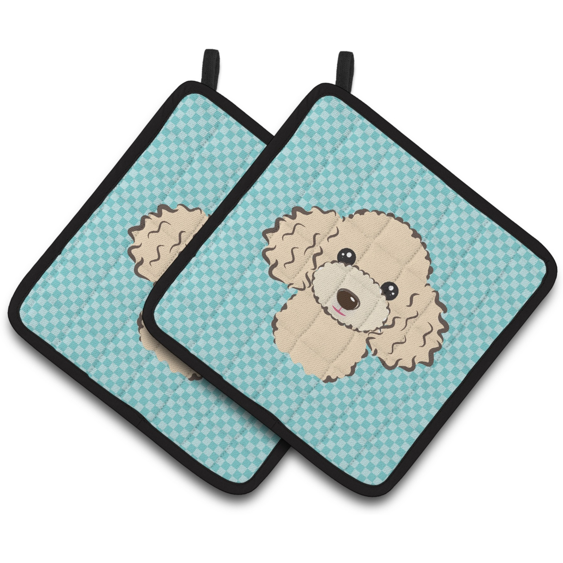 &quotCaroline's Treasures Checkerboard Blue Buff Poodle Pair of Pot Holders BB1196PTHD, 7.5HX7.5W, Multicolor"