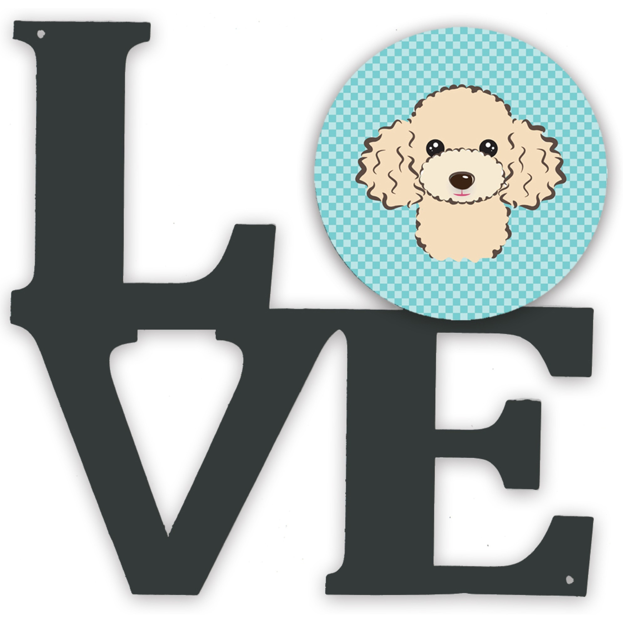 &quotCaroline's Treasures Checkerboard Blue Buff Poodle Metal Artwork Love wall-decor, Multicolor"