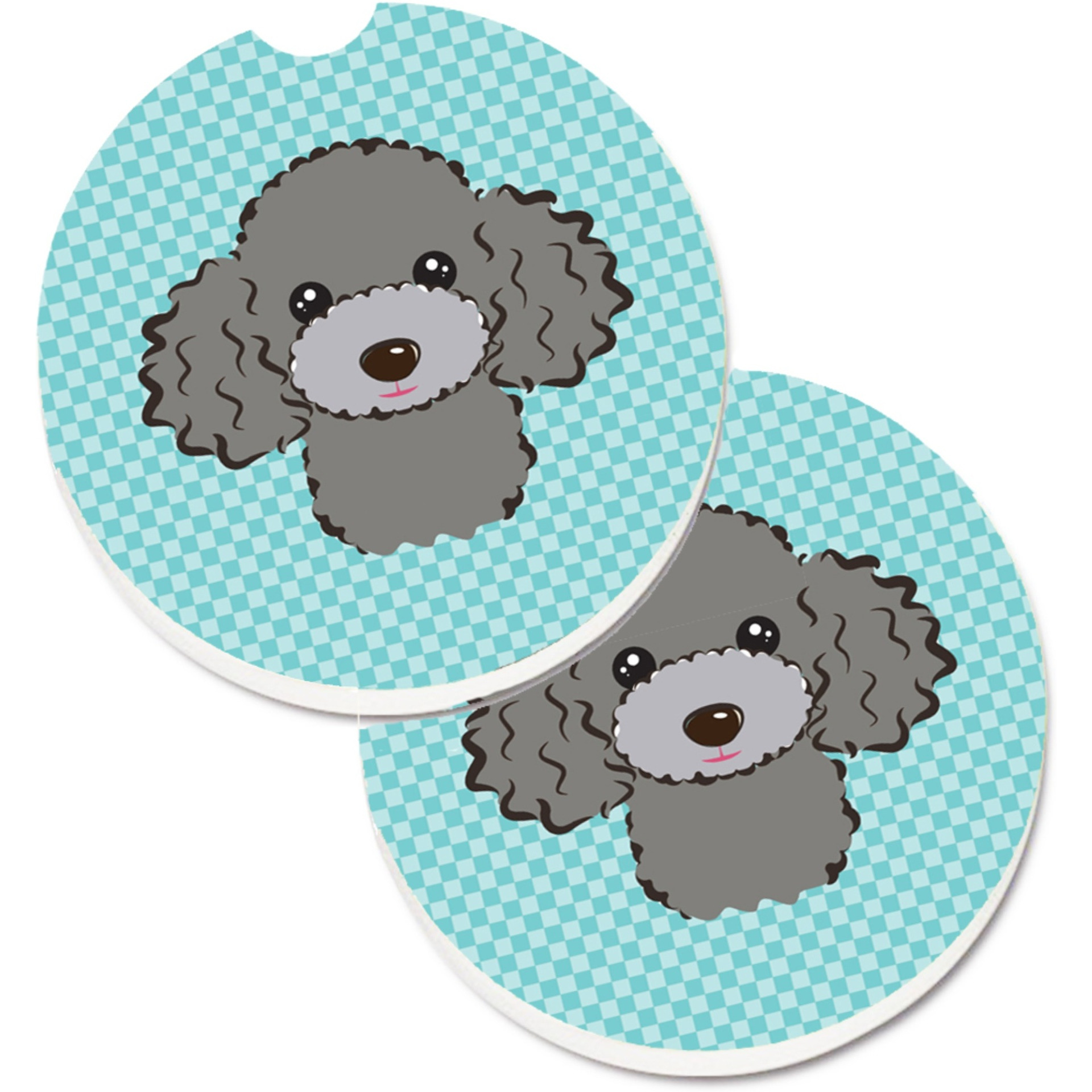 &quotCaroline's Treasures Checkerboard Blue Silver Gray Poodle Set of 2 Cup Holder Car Coasters BB1197CARC, 2.56, Multicolor"