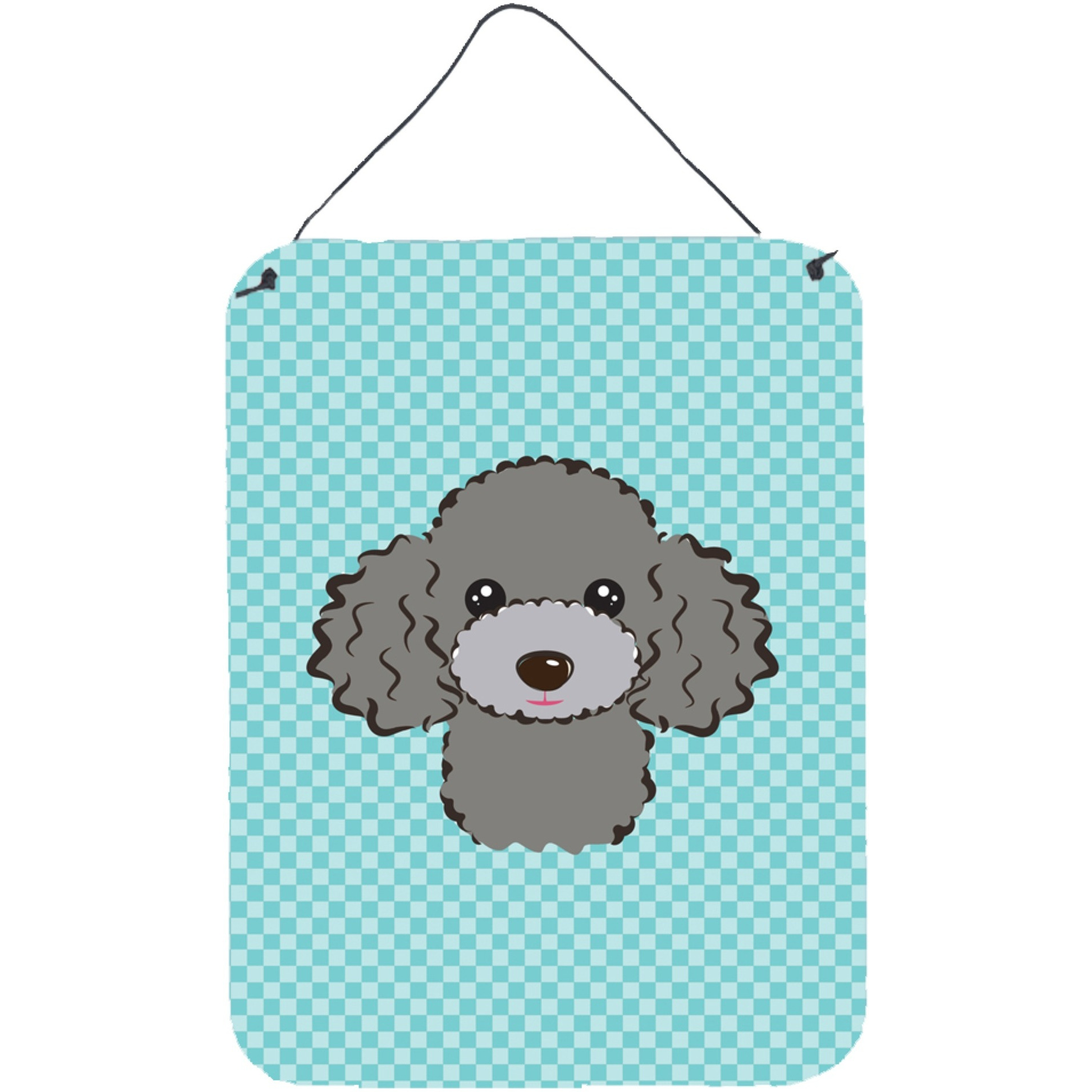 &quotCaroline's Treasures Checkerboard Blue Silver Gray Poodle Wall or Door Hanging Prints, 16"" x 12"""