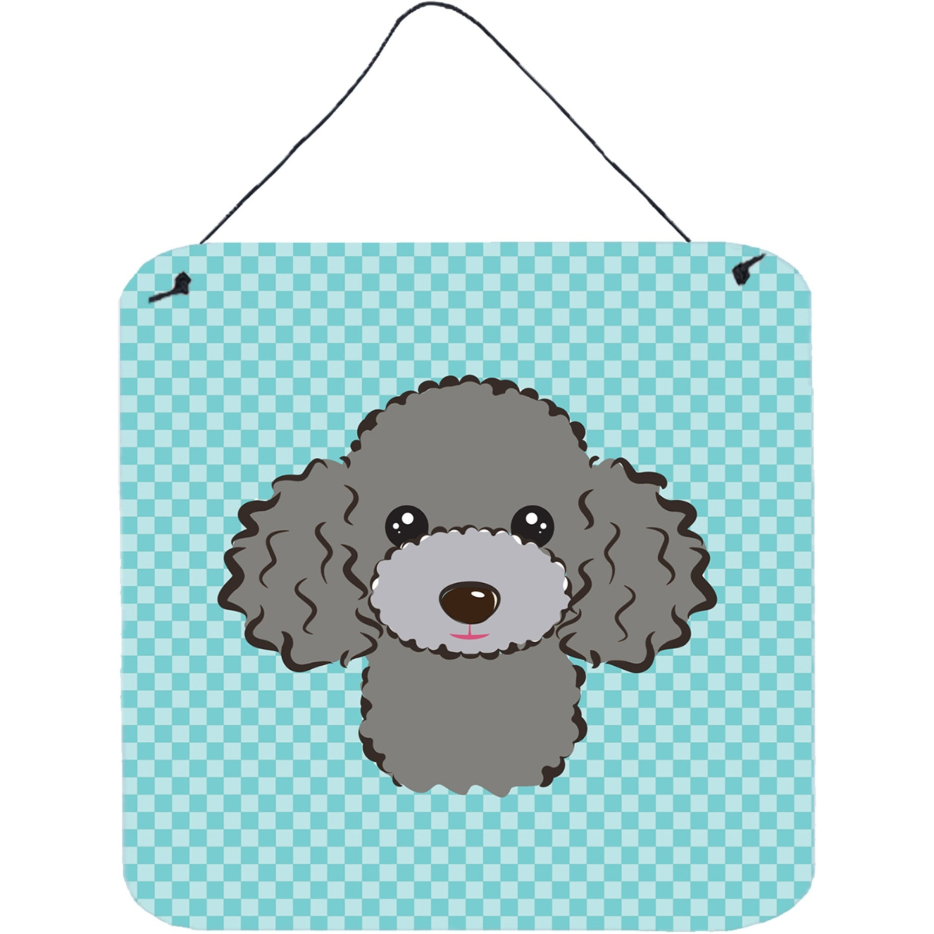 &quotCaroline's Treasures Checkerboard Blue Silver Gray Poodle Wall or Door Hanging Prints, 6 x 6"""