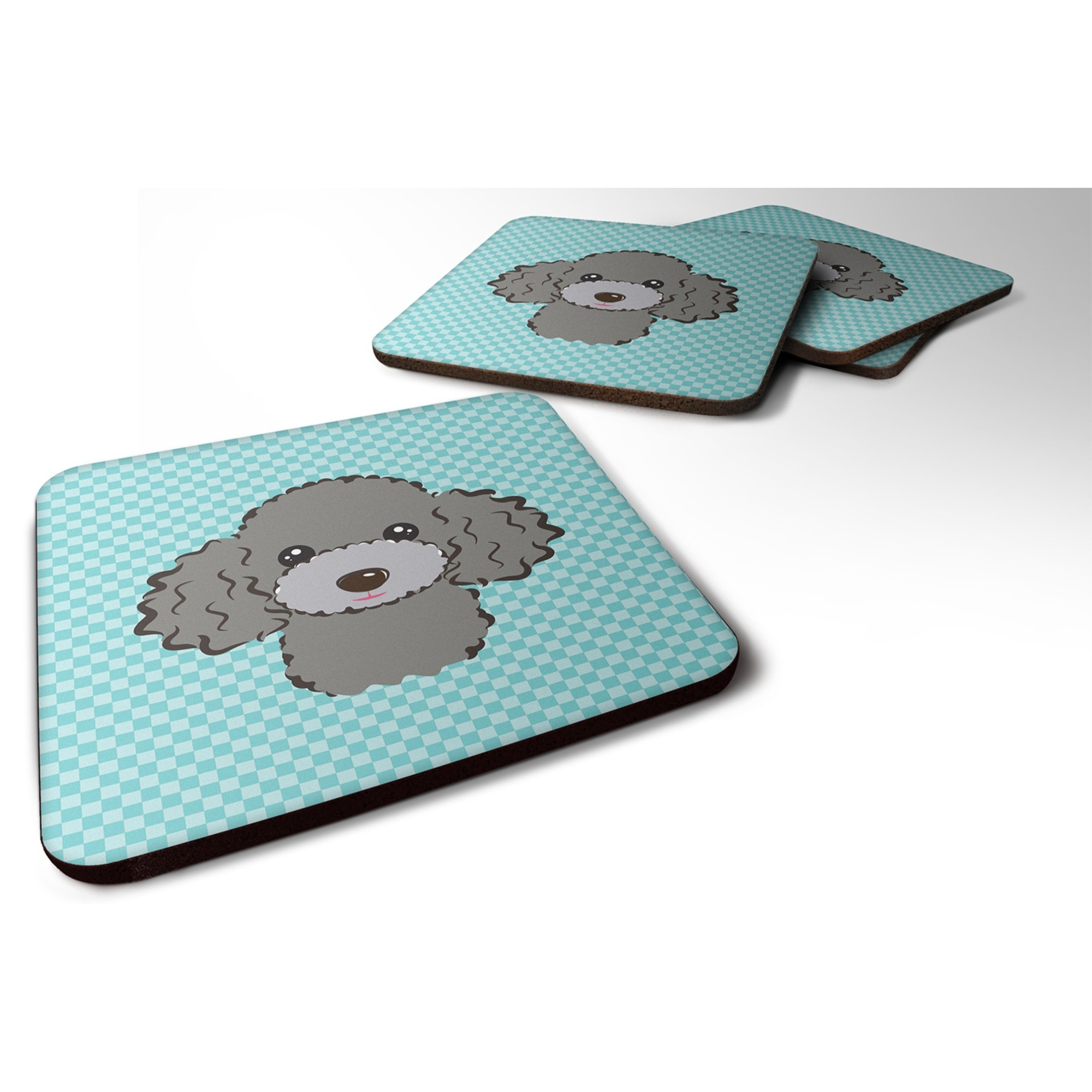 &quotCaroline's Treasures BB1197FC Checkerboard Blue Silver Gray Poodle Foam Coaster (Set of 4), 3.5"" H x 3.5"" W, Multicolor"
