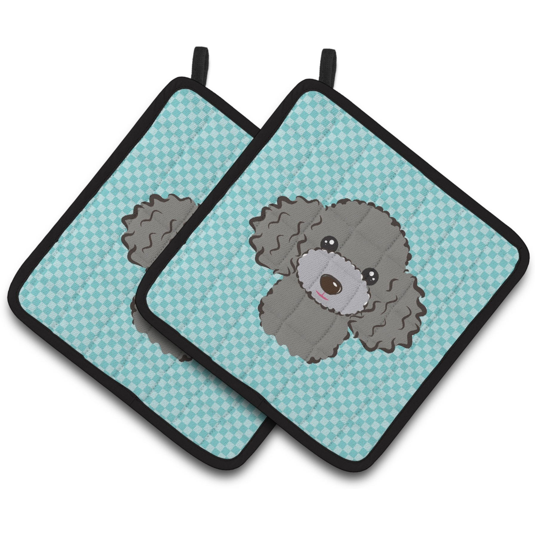 &quotCaroline's Treasures Checkerboard Blue Silver Gray Poodle Pair of Pot Holders BB1197PTHD, 7.5HX7.5W, Multicolor"