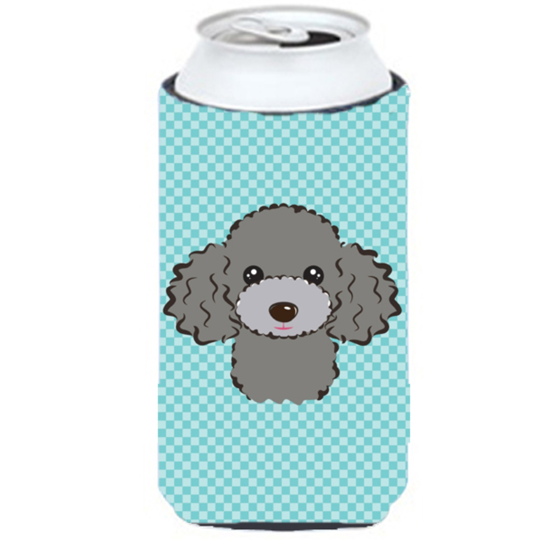 Checkerboard Blue Silver Gray Poodle Tall Boy Beverage Insulator Hugger BB1197TBC