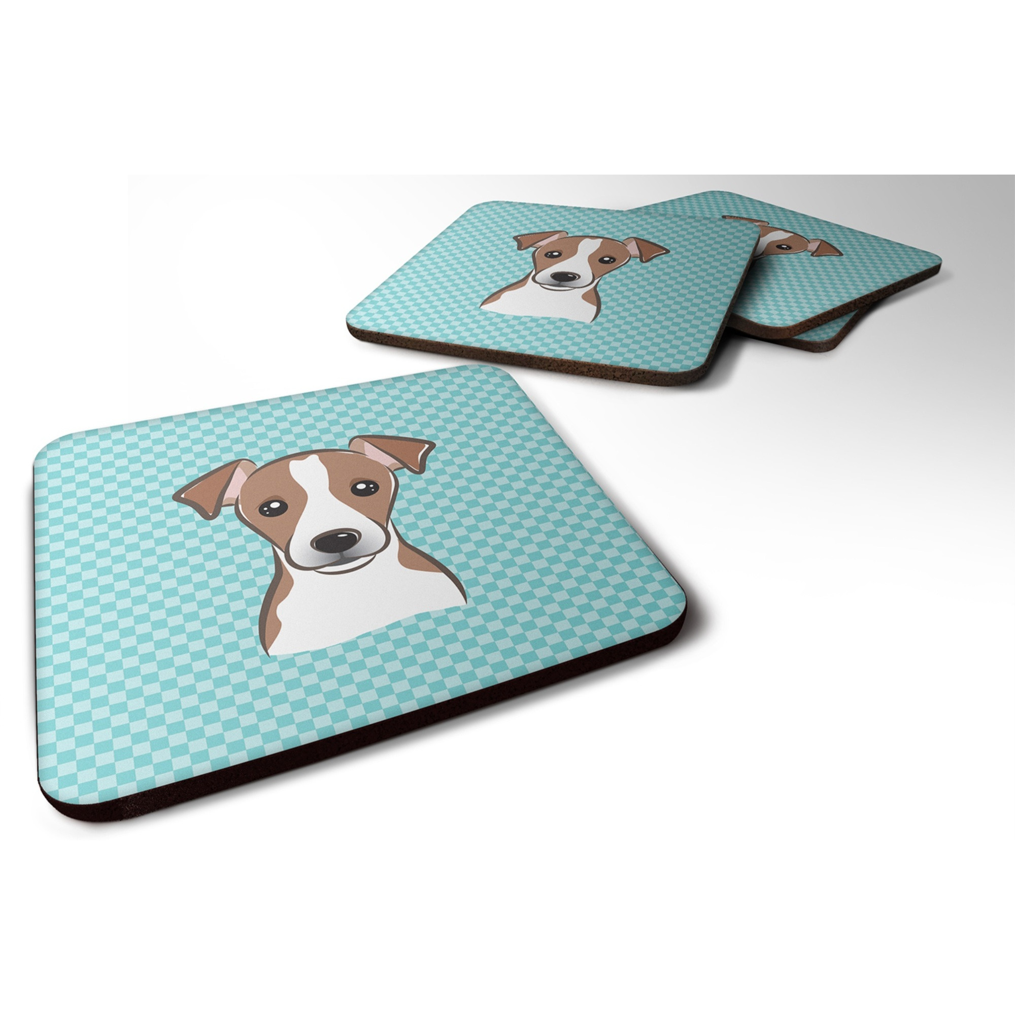 &quotCaroline's Treasures BB1198FC Checkerboard Blue Jack Russell Terrier Foam Coaster (Set of 4), 3.5"" H x 3.5"" W, Multicolor"