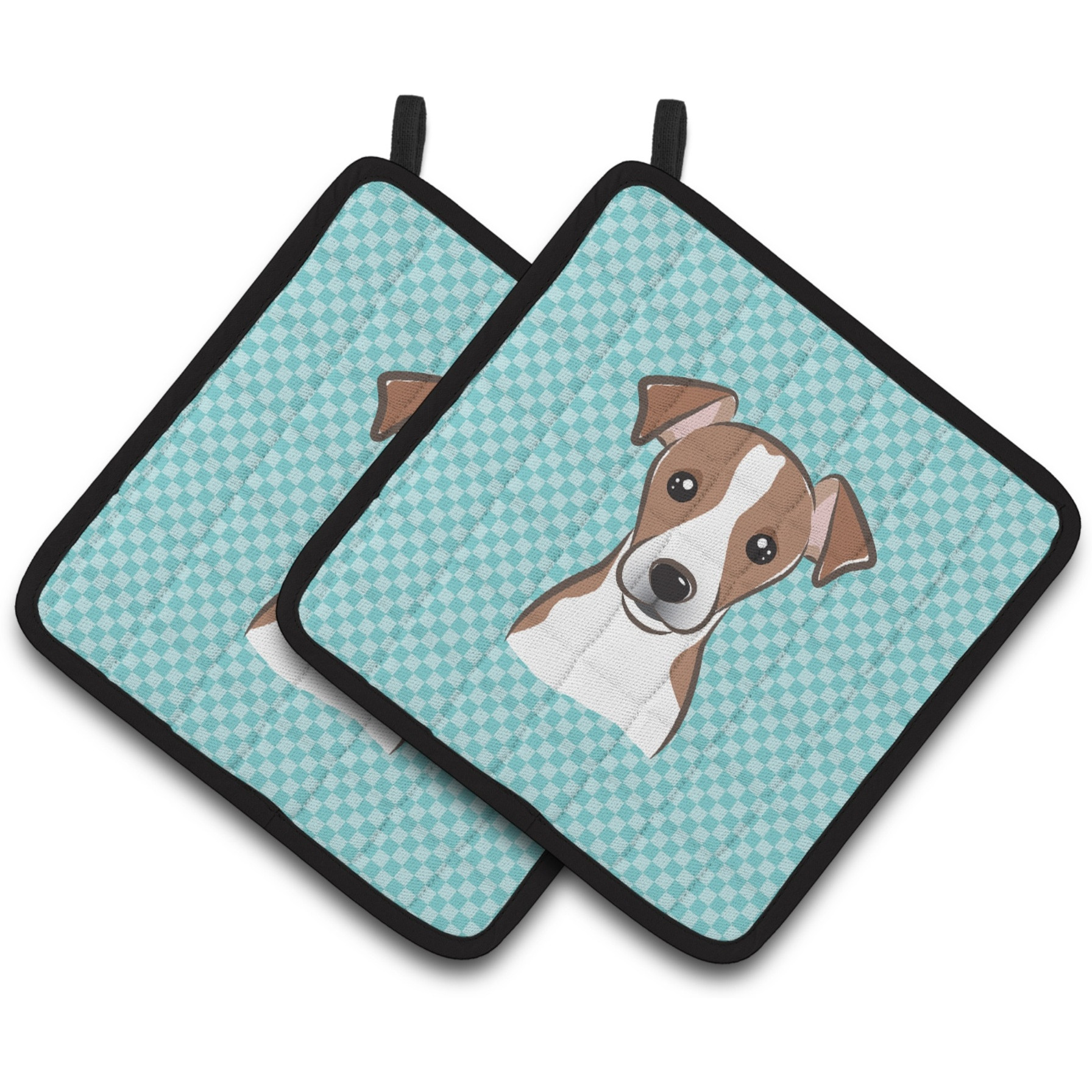 &quotCaroline's Treasures Checkerboard Blue Jack Russell Terrier Pair of Pot Holders BB1198PTHD, 7.5HX7.5W, Multicolor"