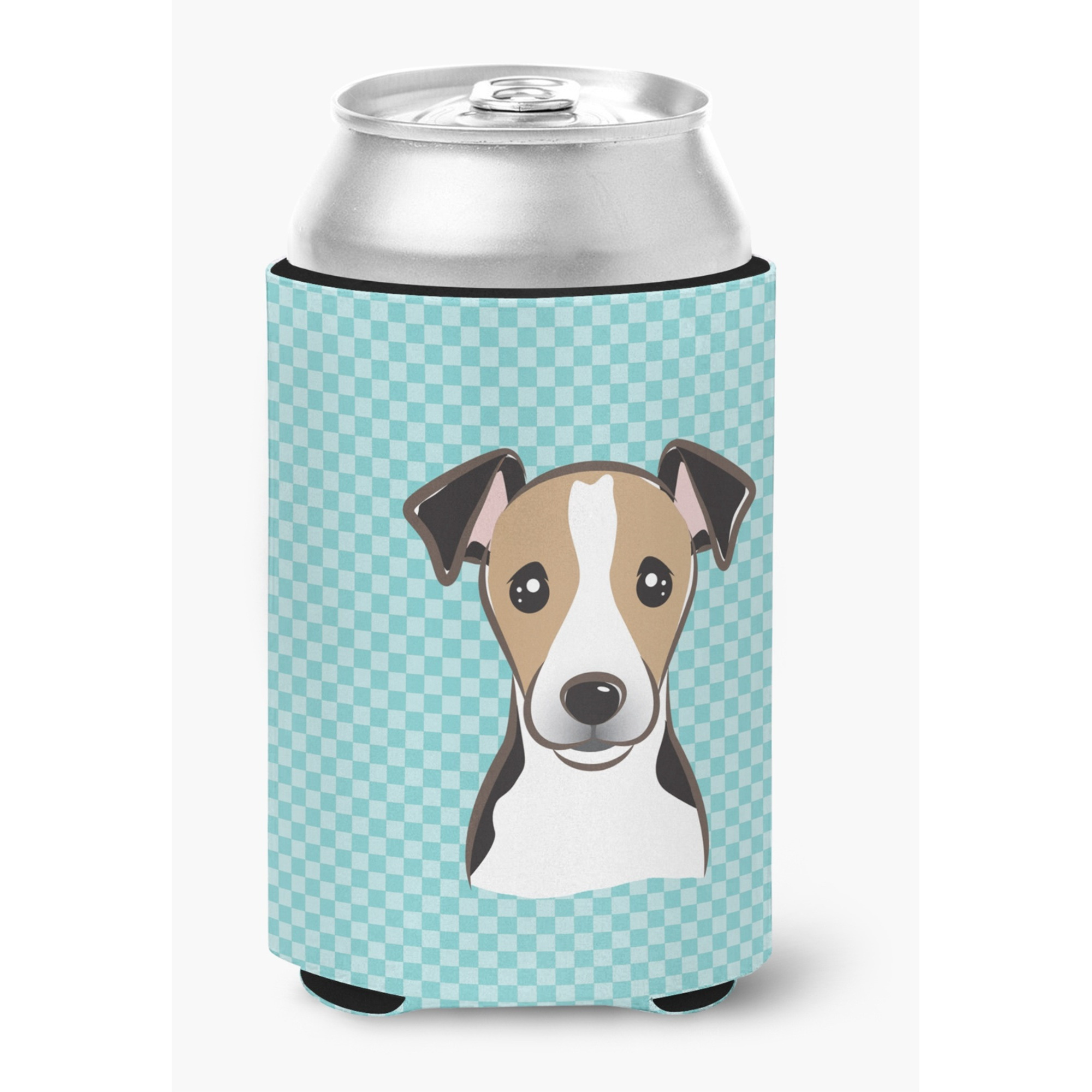 Checkerboard Blue Jack Russell Terrier Can or Bottle Hugger BB1199CC