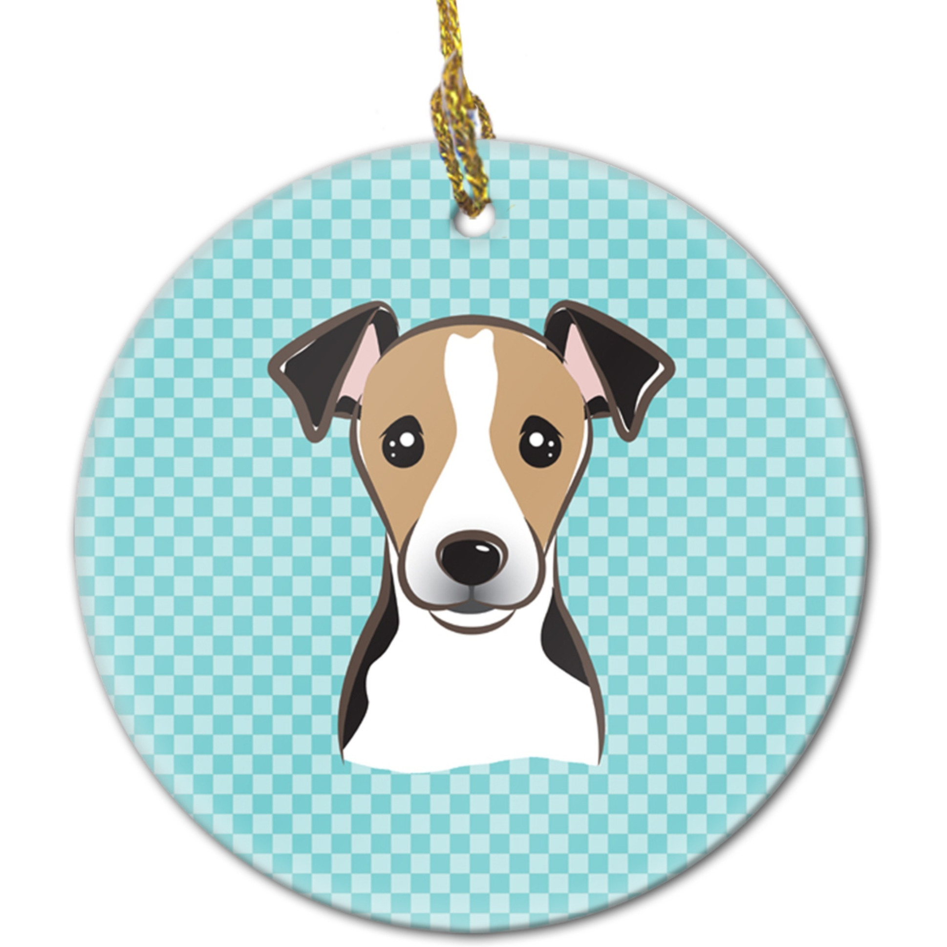 Checkerboard Blue Jack Russell Terrier Ceramic Ornament BB1199CO1