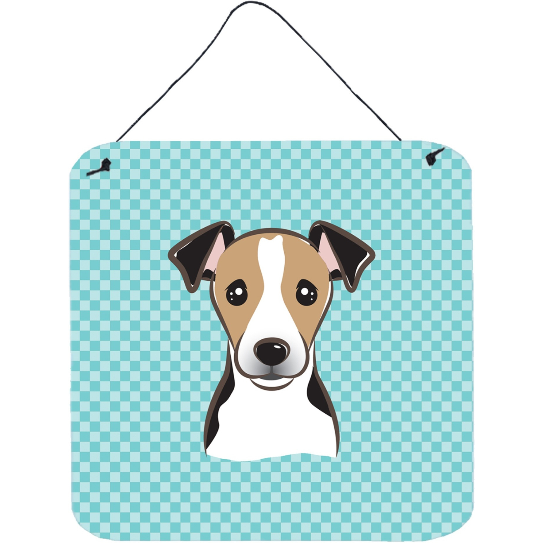 &quotCaroline's Treasures BB1199DS66 Checkerboard Blue Jack Russell Terrier Wall or Door Hanging Prints, 6 x 6"""