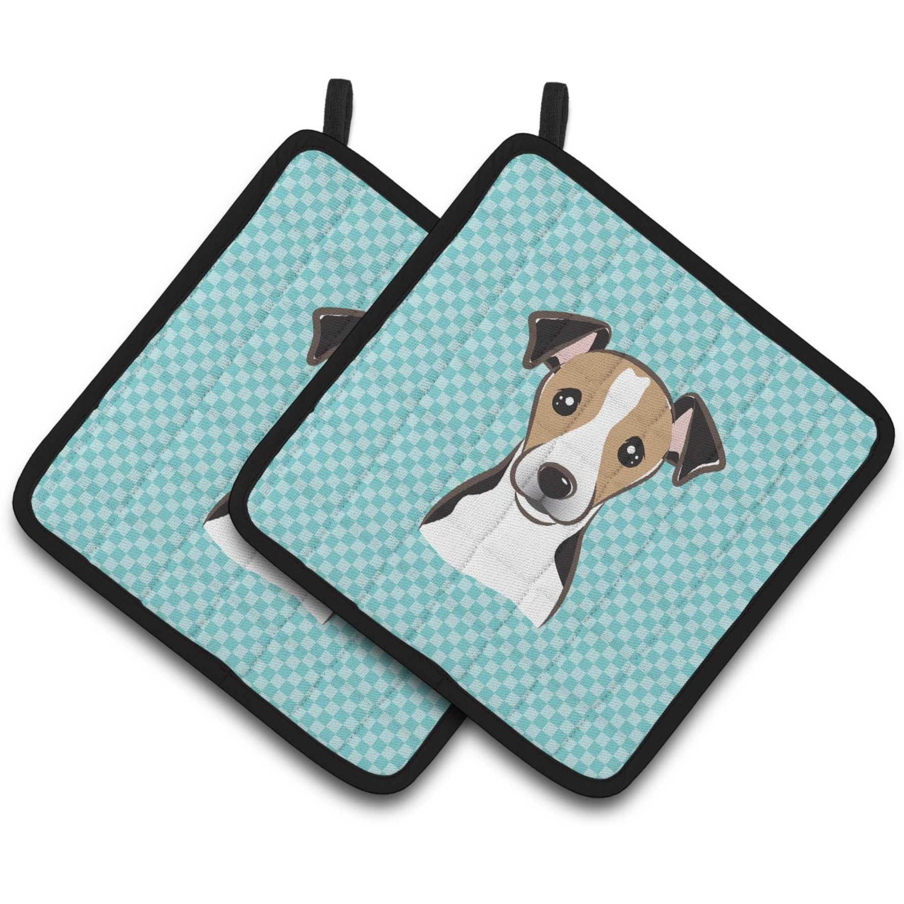 &quotCaroline's Treasures Checkerboard Blue Jack Russell Terrier Pair of Pot Holders BB1199PTHD, 7.5HX7.5W, Multicolor"
