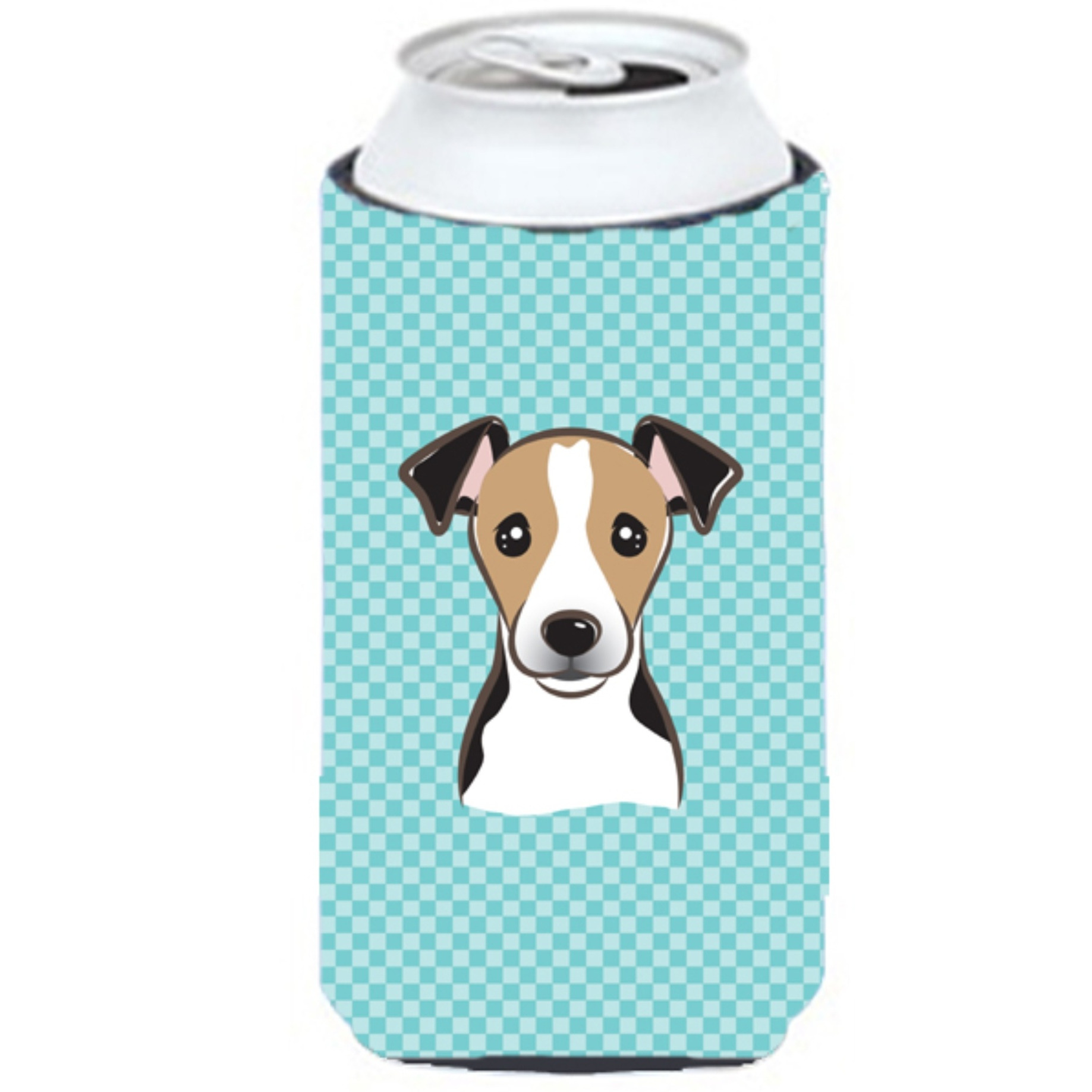 Checkerboard Blue Jack Russell Terrier Tall Boy Beverage Insulator Hugger BB1199TBC
