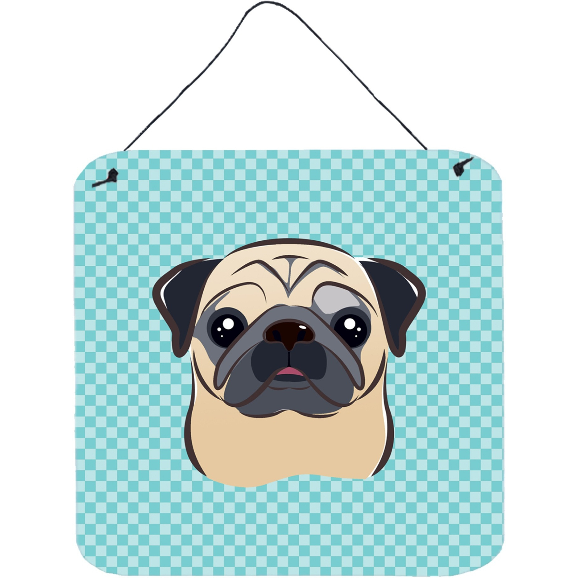 &quotCaroline's Treasures Checkerboard Blue Fawn Pug Wall or Door Hanging Prints, 6 x 6"""