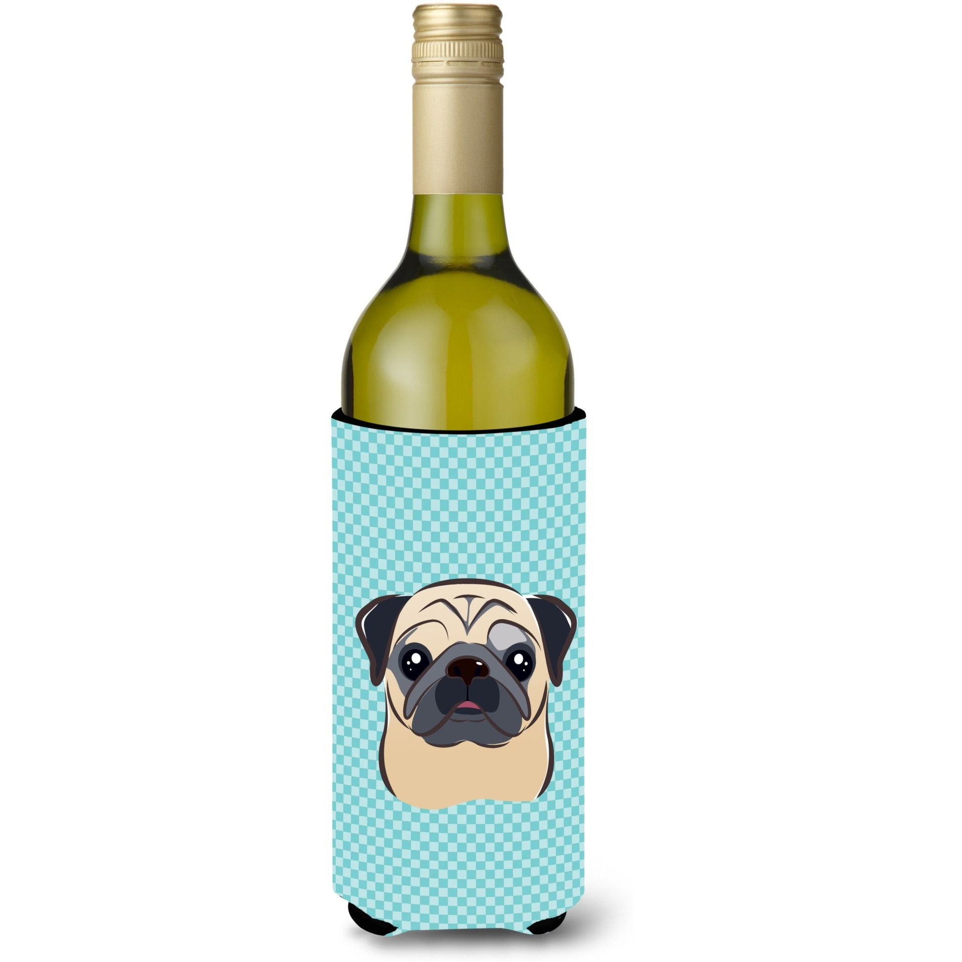 Checkerboard Blue Fawn Pug Wine Bottle Beverage Insulator Hugger BB1200LITERK