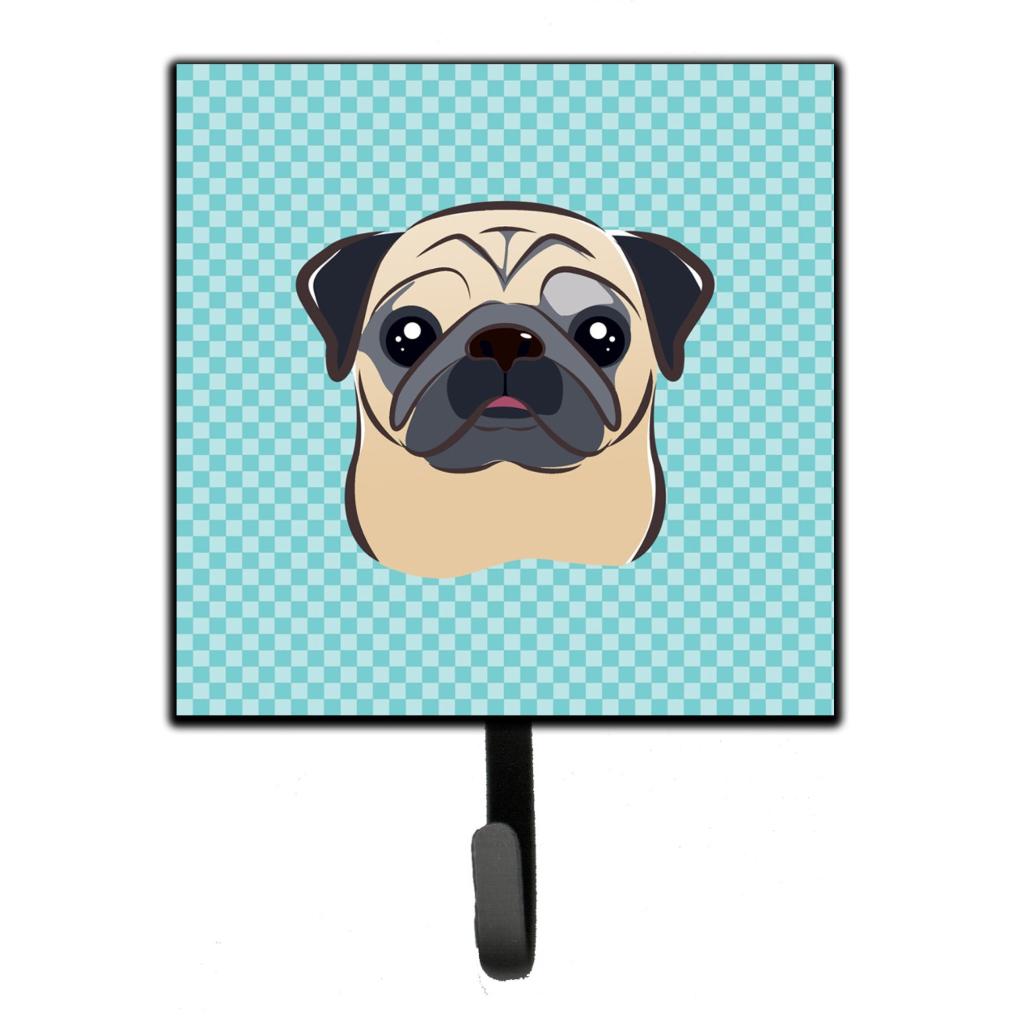 &quotCaroline's Treasures BB1200SH4 Checkerboard Blue Fawn Pug Leash or Key Holder, Small, Multicolor"