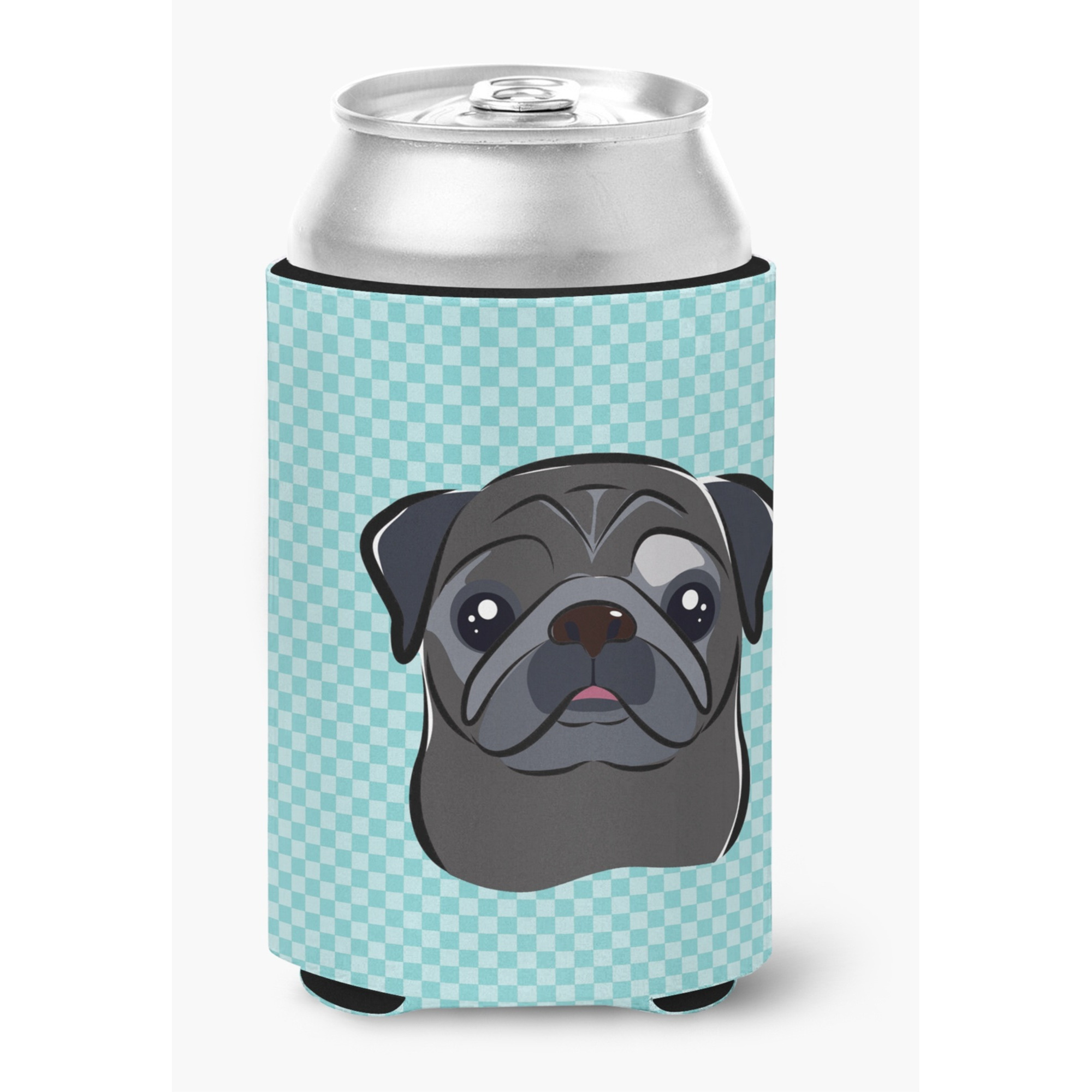 Checkerboard Blue Black Pug Can or Bottle Hugger BB1201CC