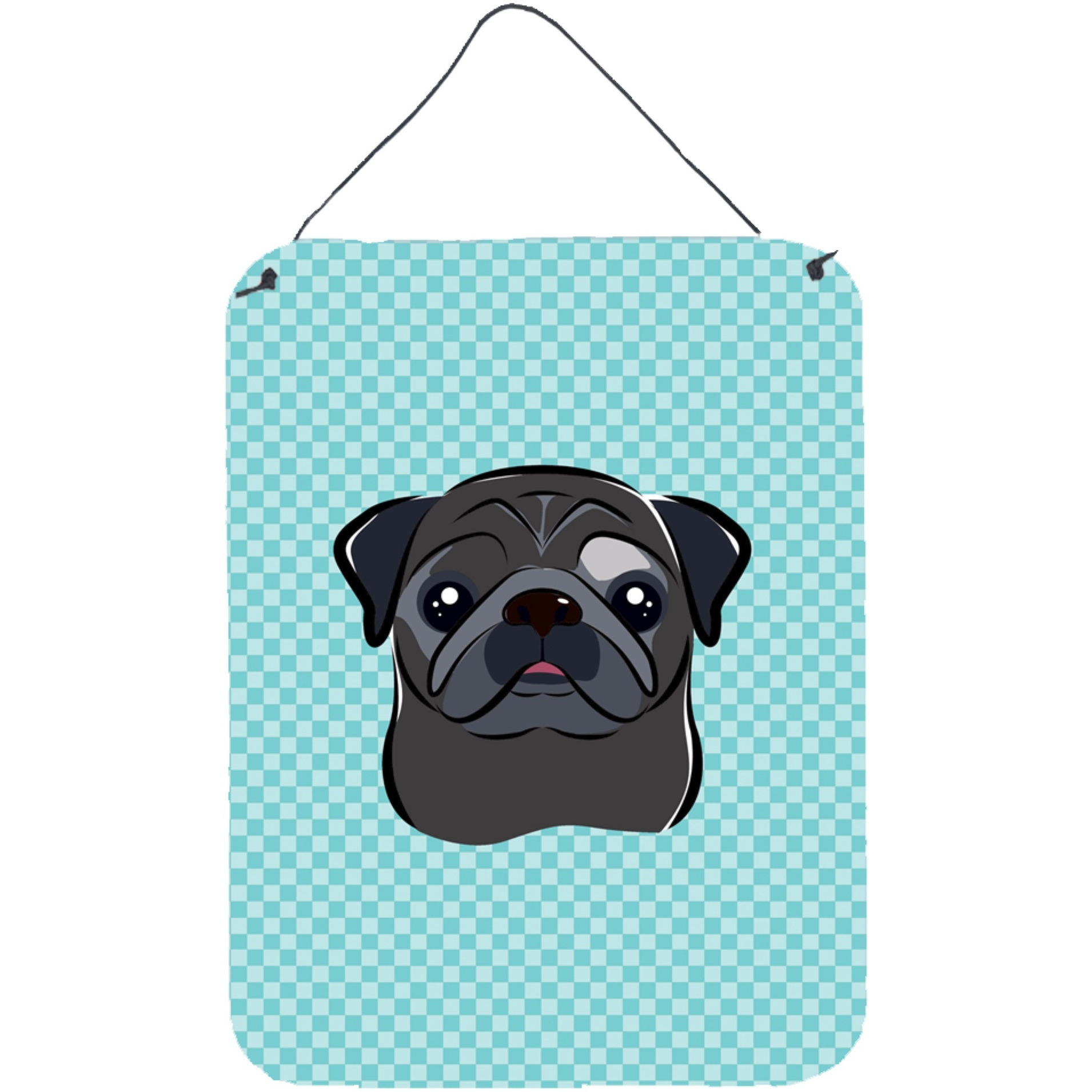 &quotCaroline's Treasures Checkerboard Blue Black Pug Wall or Door Hanging Prints, 16"" x 12"""