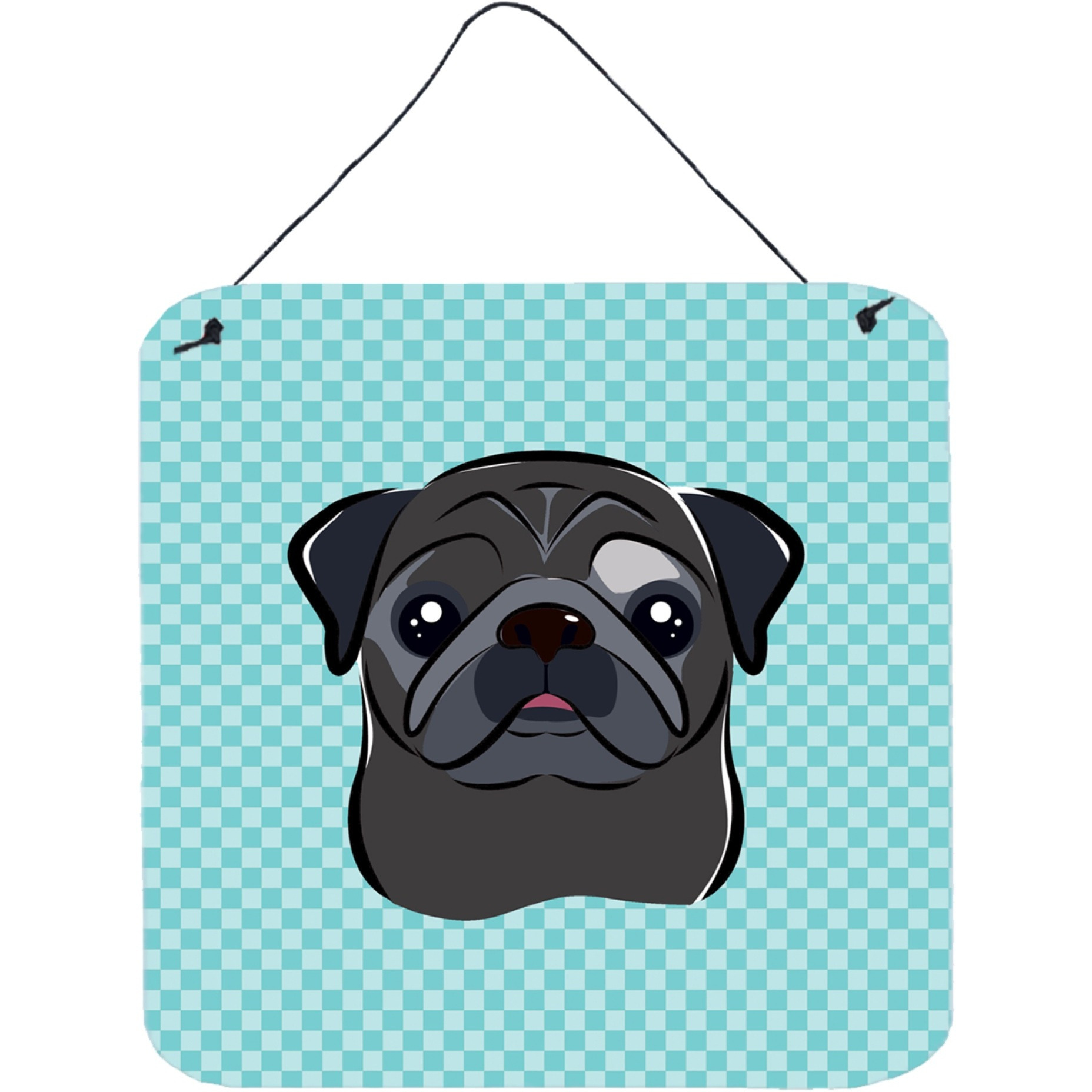 &quotCaroline's Treasures Checkerboard Blue Black Pug Wall or Door Hanging Prints, 6 x 6"""