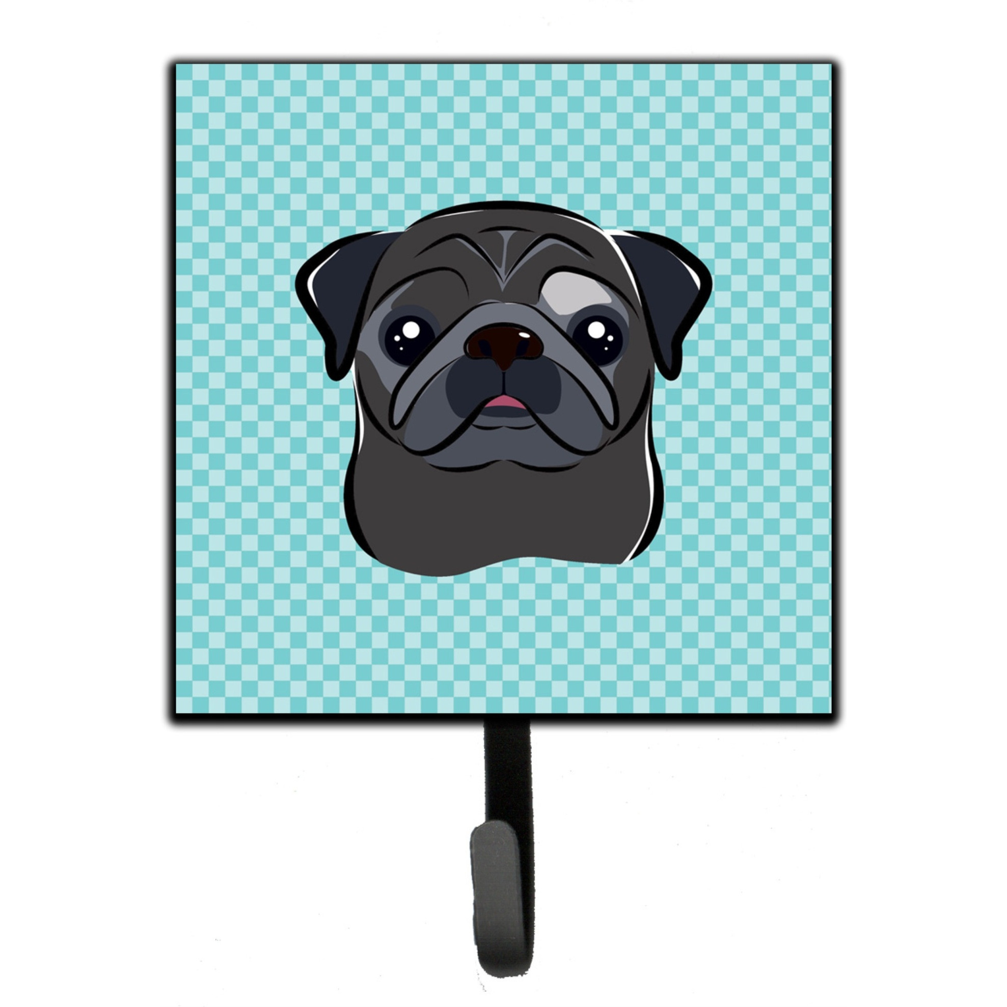 &quotCaroline's Treasures BB1201SH4 Checkerboard Blue Black Pug Leash or Key Holder, Small, Multicolor"