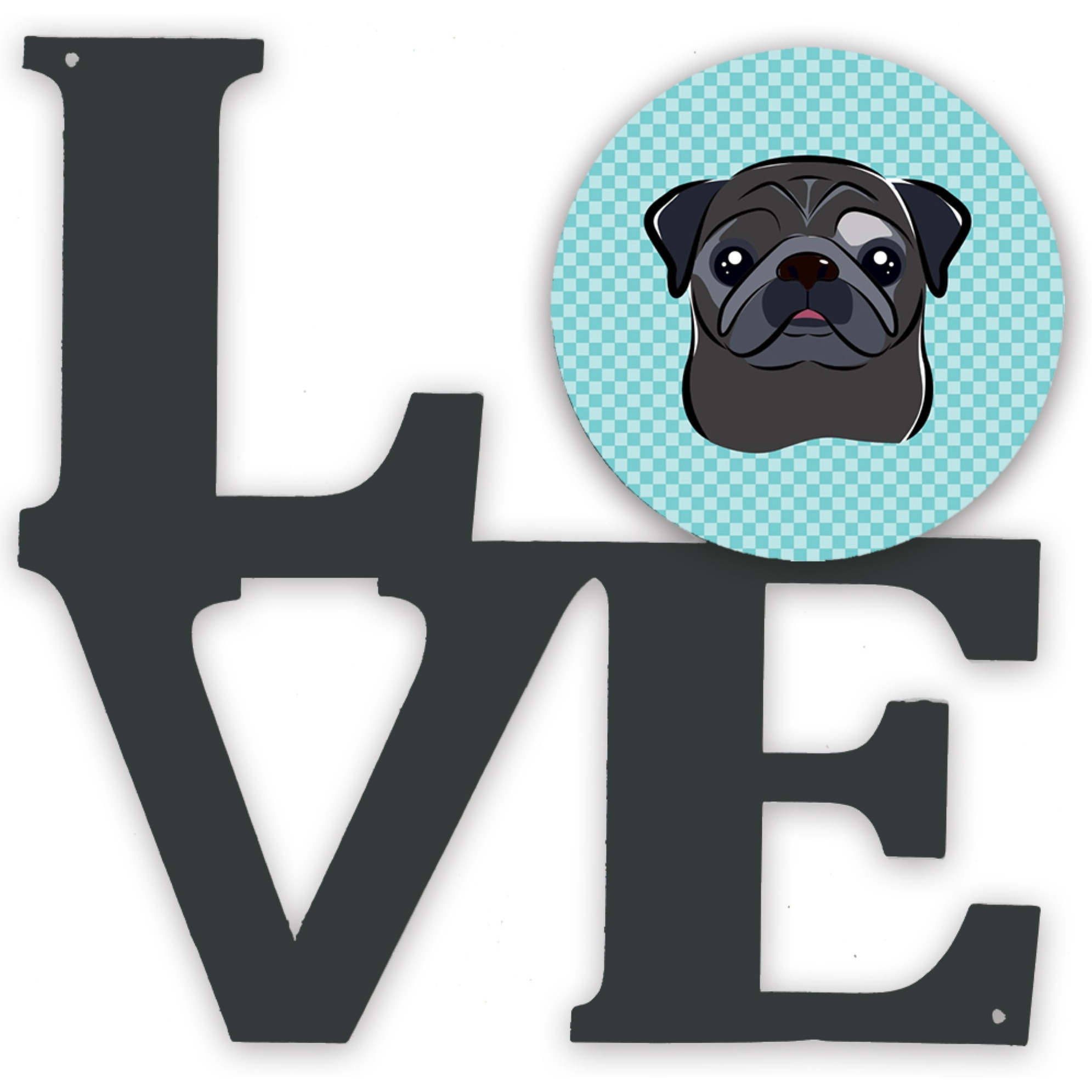 &quotCaroline's Treasures Checkerboard Blue Black Pug Metal Artwork Love wall-decor, Multicolor"