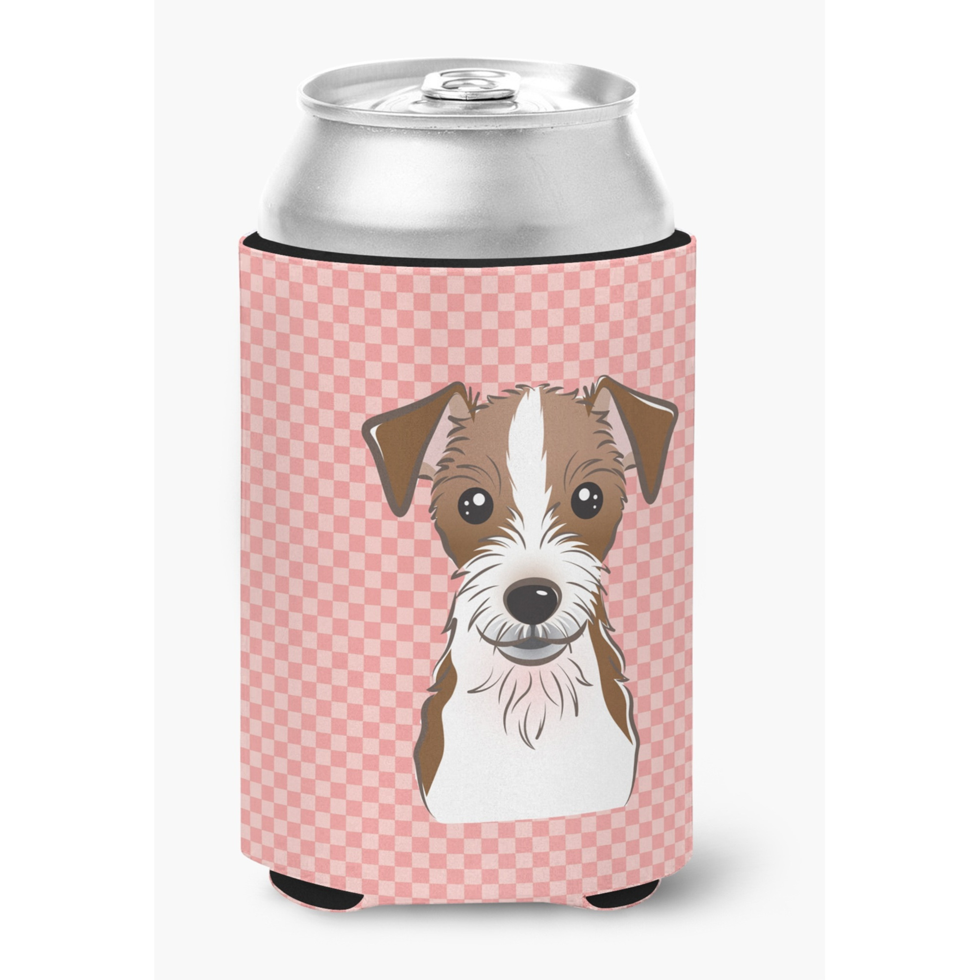 Checkerboard Pink Jack Russell Terrier Can or Bottle Hugger BB1202CC