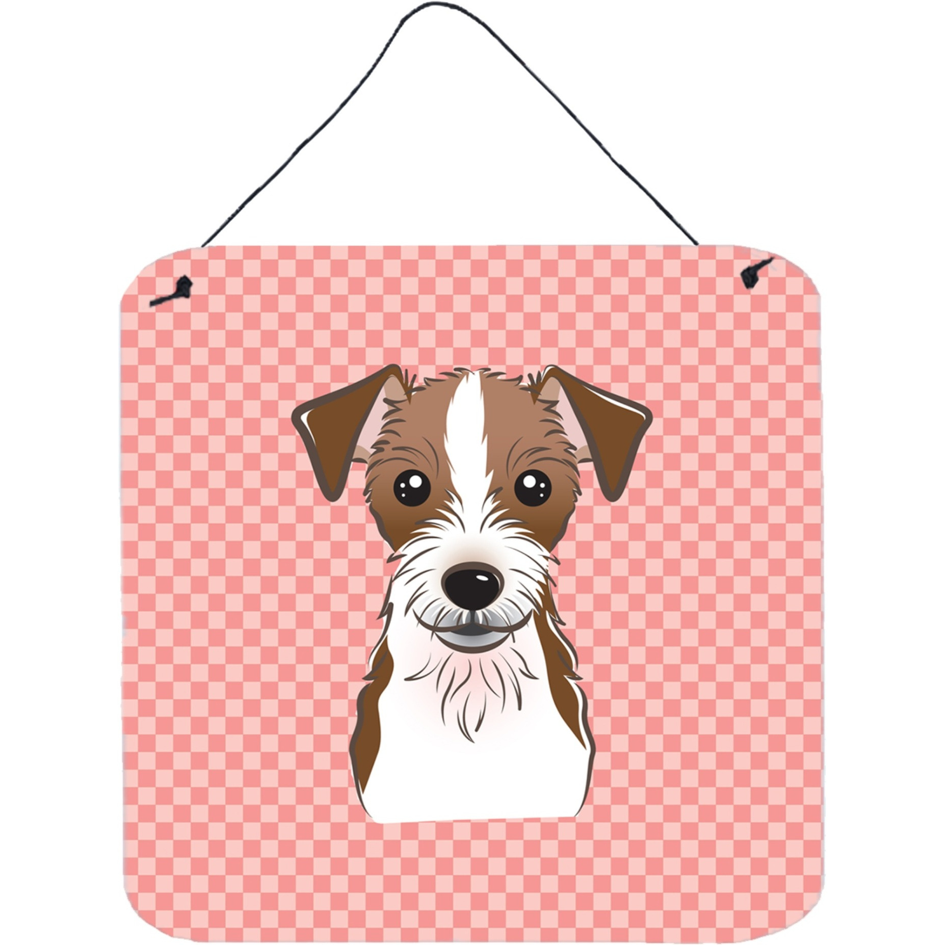 &quotCaroline's Treasures BB1202DS66 Checkerboard Pink Jack Russell Terrier Wall or Door Hanging Prints, 6 x 6"""