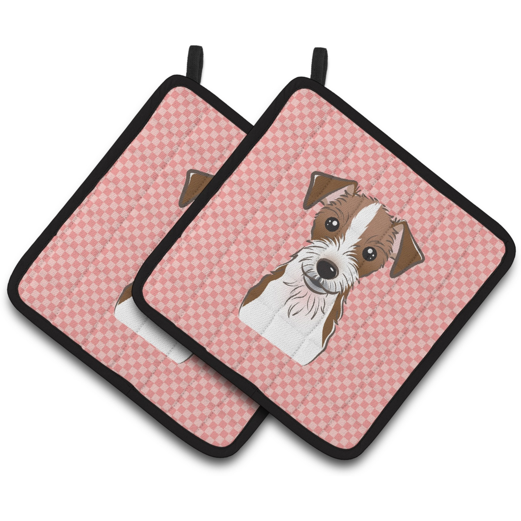 &quotCaroline's Treasures Checkerboard Pink Jack Russell Terrier Pair of Pot Holders BB1202PTHD, 7.5HX7.5W, Multicolor"