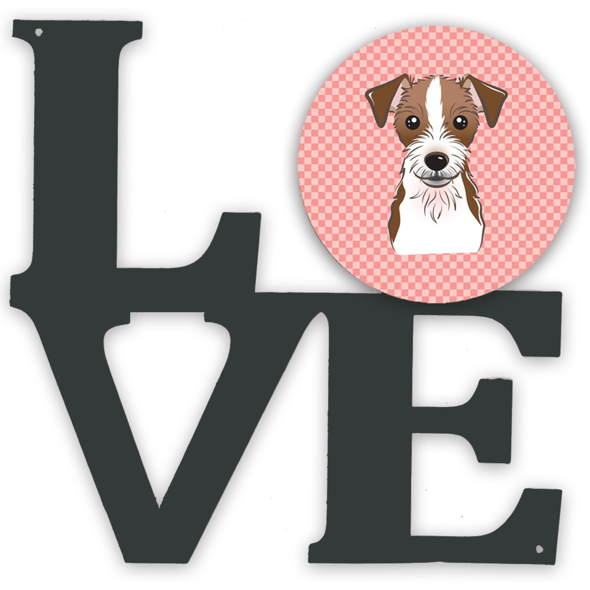 &quotCaroline's Treasures Checkerboard Pink Jack Russell Terrier Metal Artwork Love wall-decor, Multicolor"