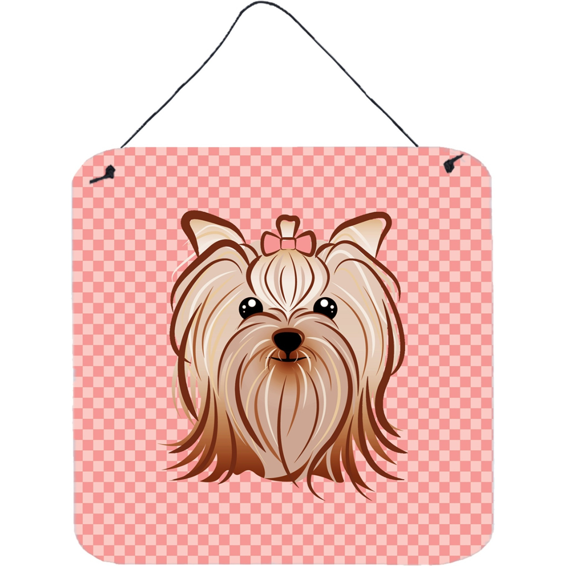 &quotCaroline's Treasures Checkerboard Pink Yorkie Yorkshire Terrier Wall or Door Hanging Prints, 6 x 6"""
