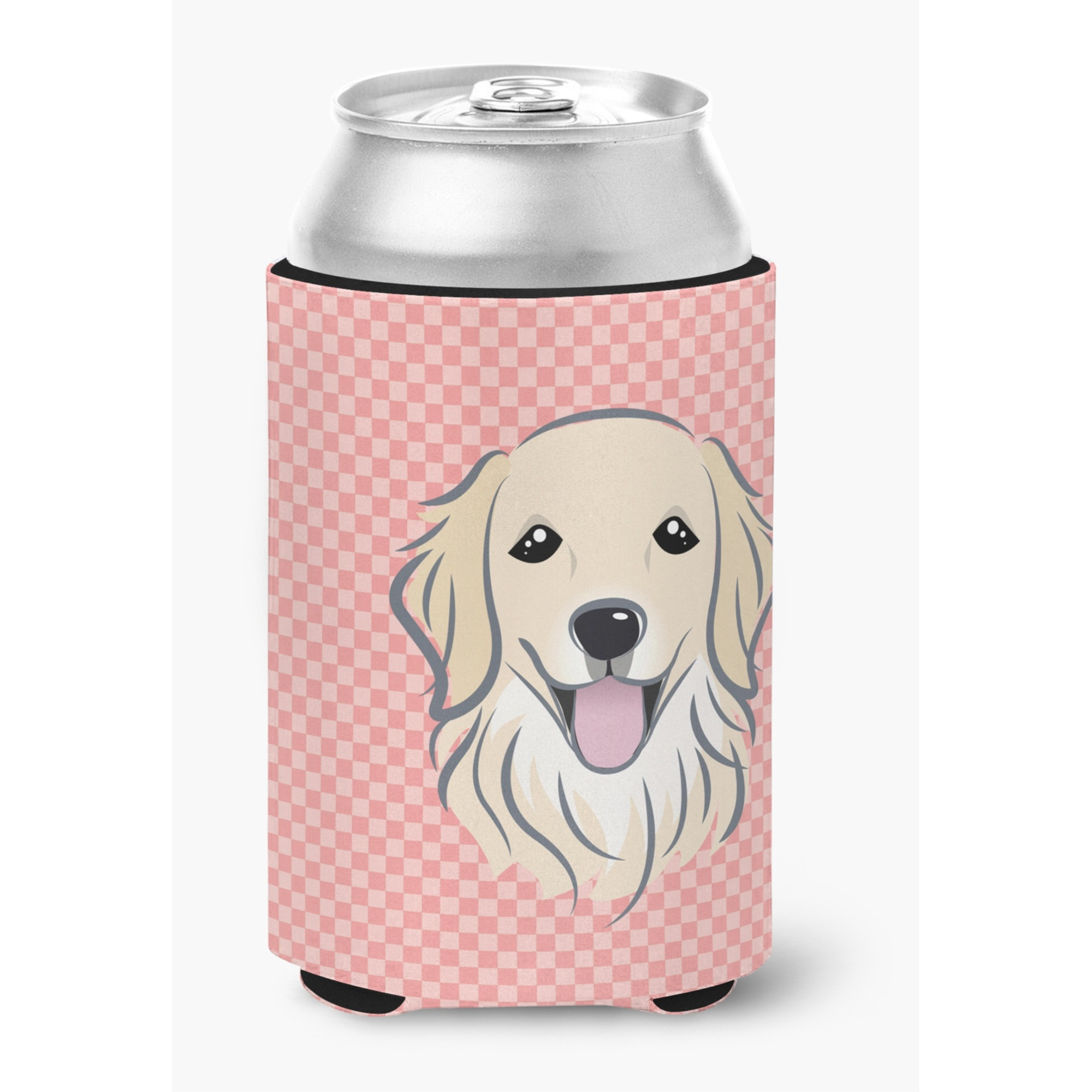 Checkerboard Pink Golden Retriever Can or Bottle Hugger BB1205CC