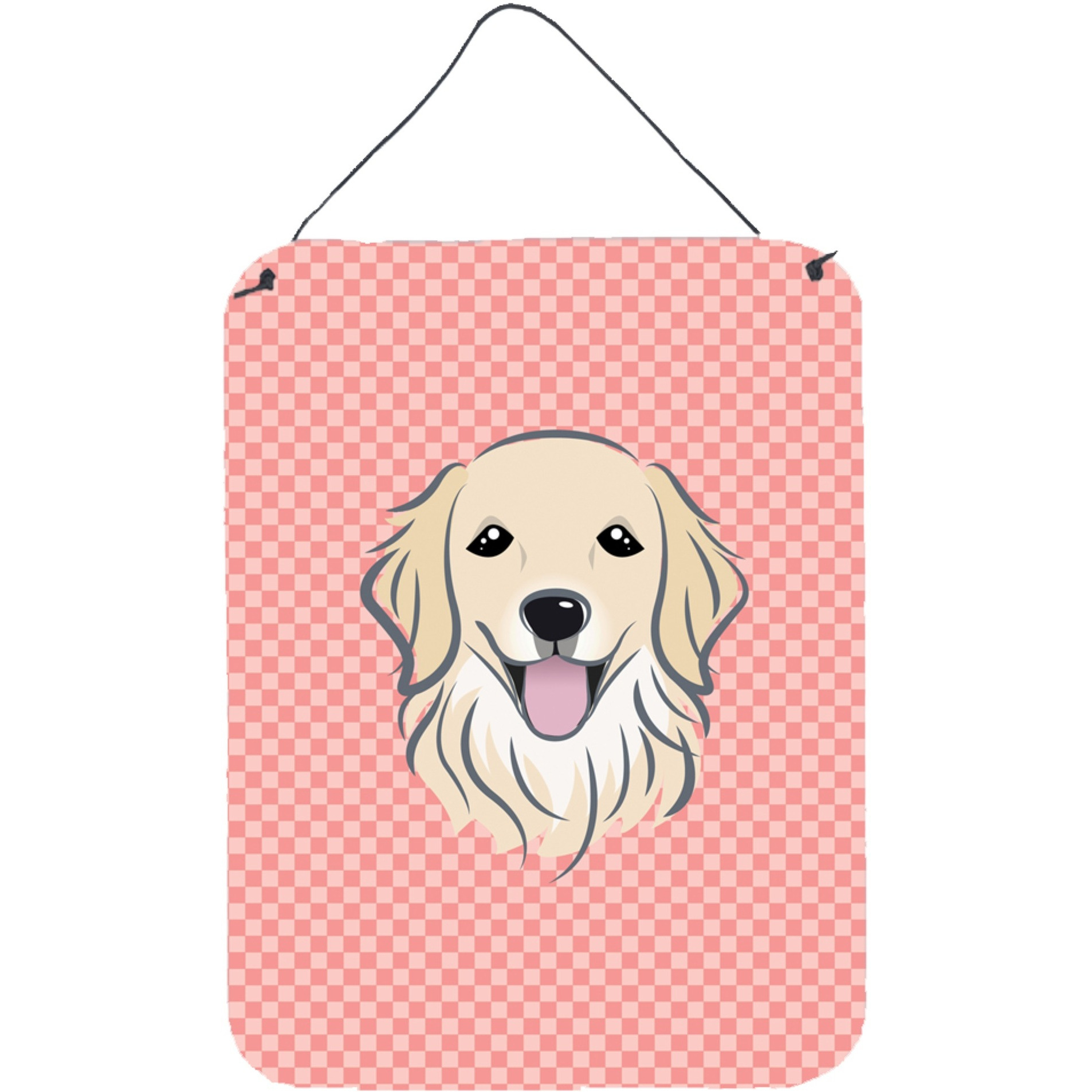 &quotCaroline's Treasures BB1205DS1216 Checkerboard Pink Golden Retriever Wall or Door Hanging Prints, 16"" x 12"""