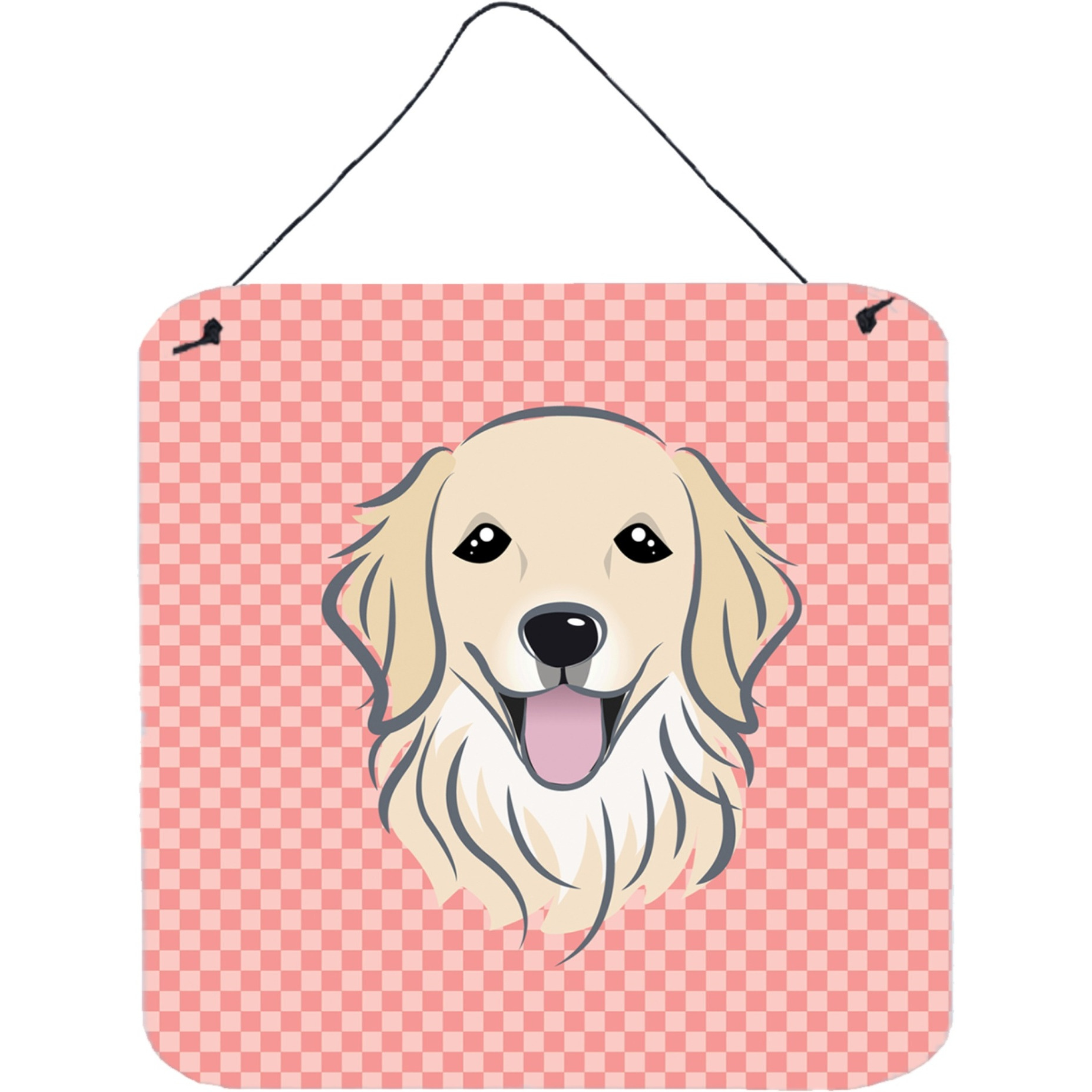 &quotCaroline's Treasures BB1205DS66 Checkerboard Pink Golden Retriever Wall or Door Hanging Prints, 6 x 6"""