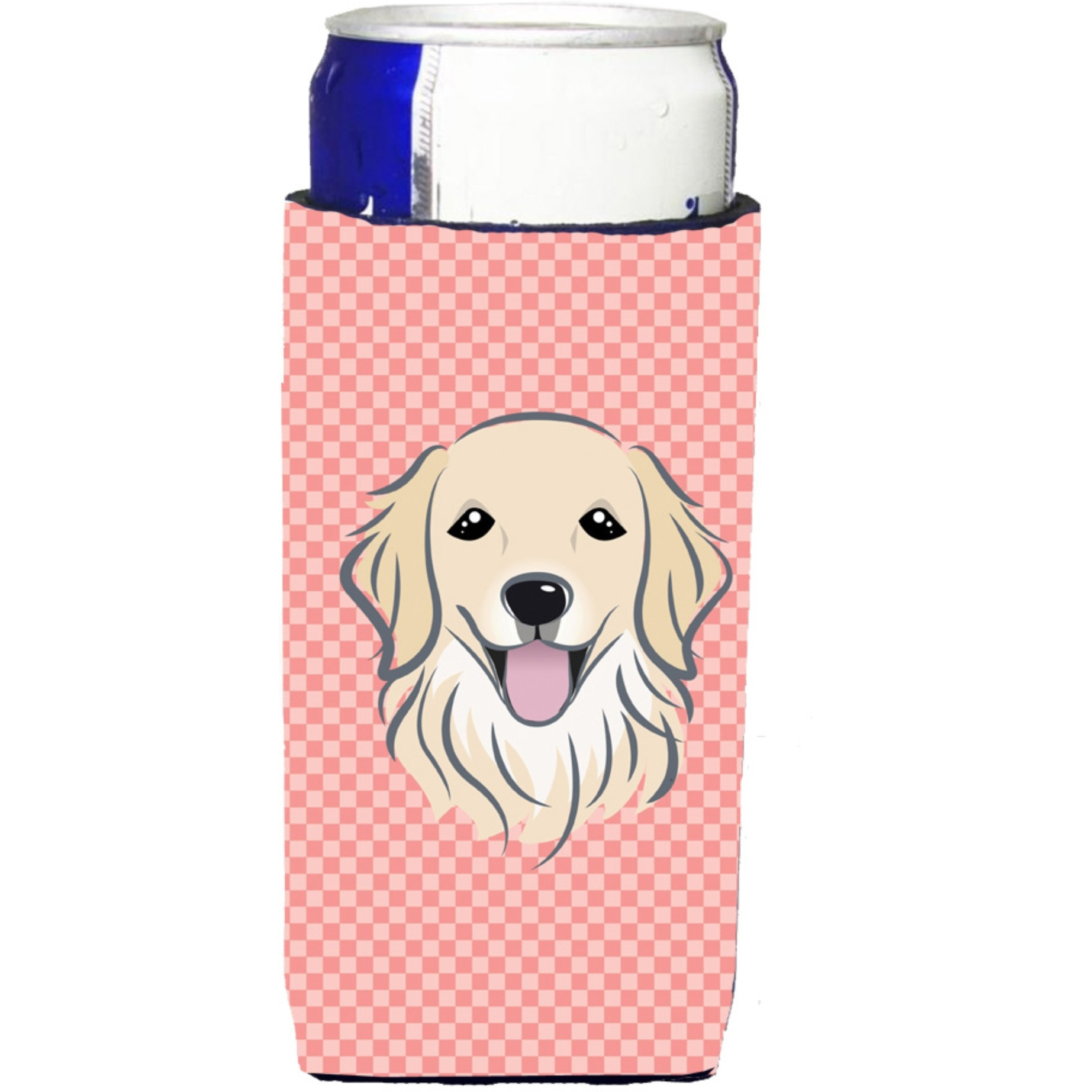 Checkerboard Pink Golden Retriever Ultra Beverage Insulators for slim cans