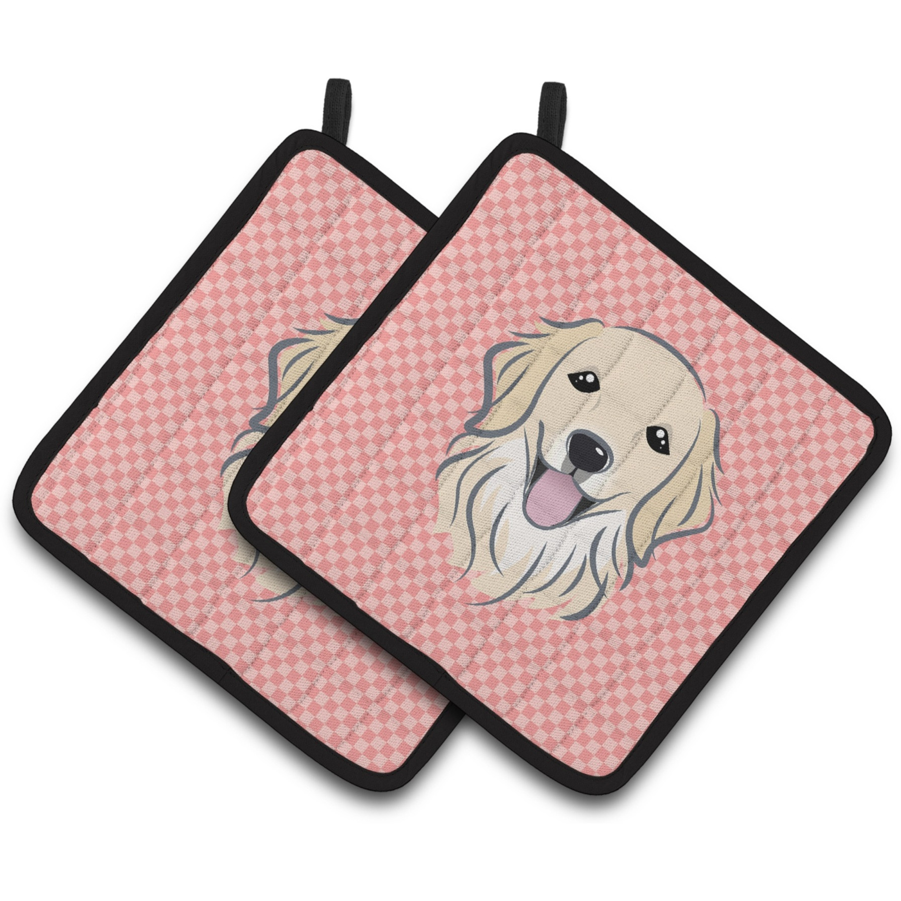 &quotCaroline's Treasures Checkerboard Pink Golden Retriever Pair of Pot Holders BB1205PTHD, 7.5HX7.5W, Multicolor"