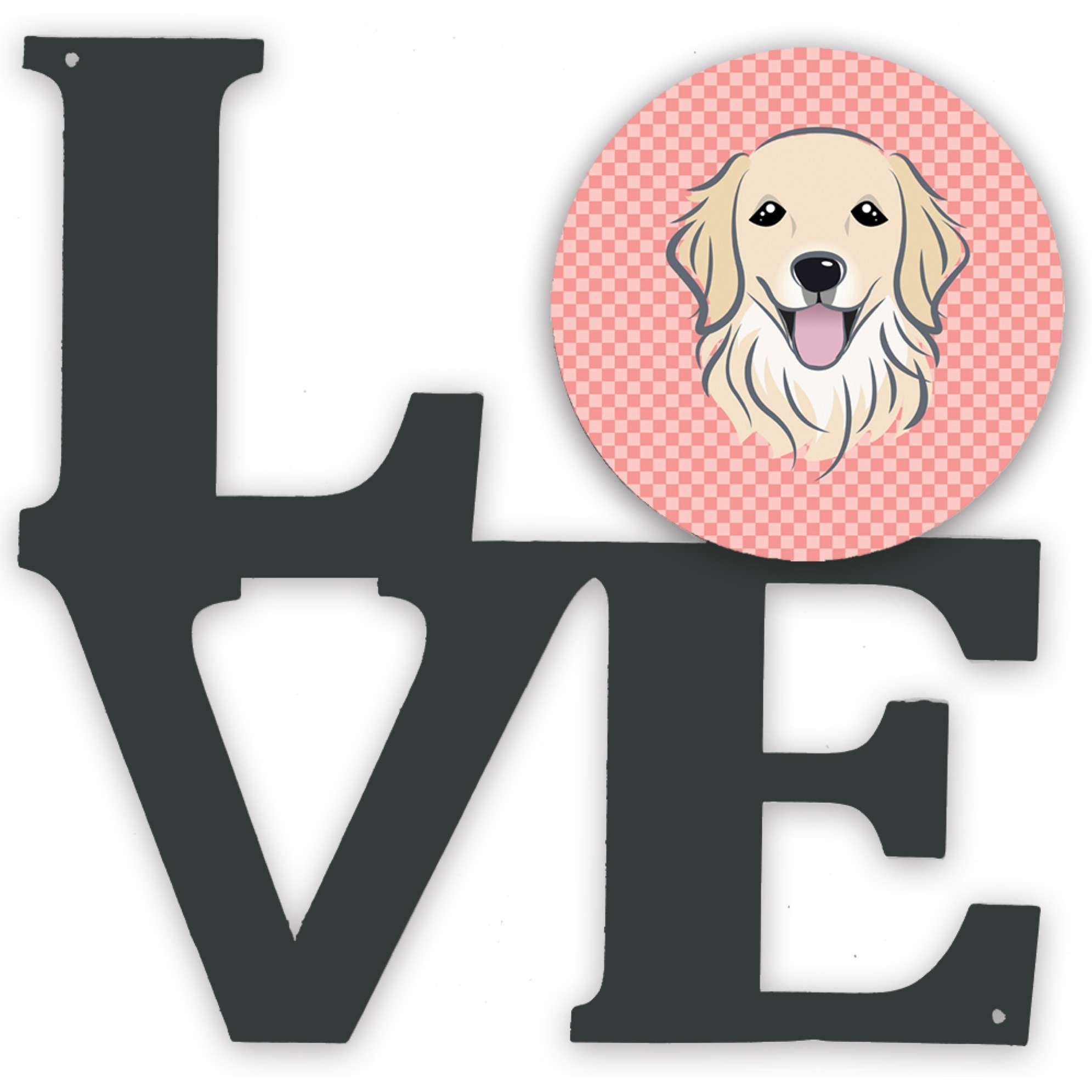 &quotCaroline's Treasures Checkerboard Pink Golden Retriever Metal Artwork Love wall-decor, Multicolor"
