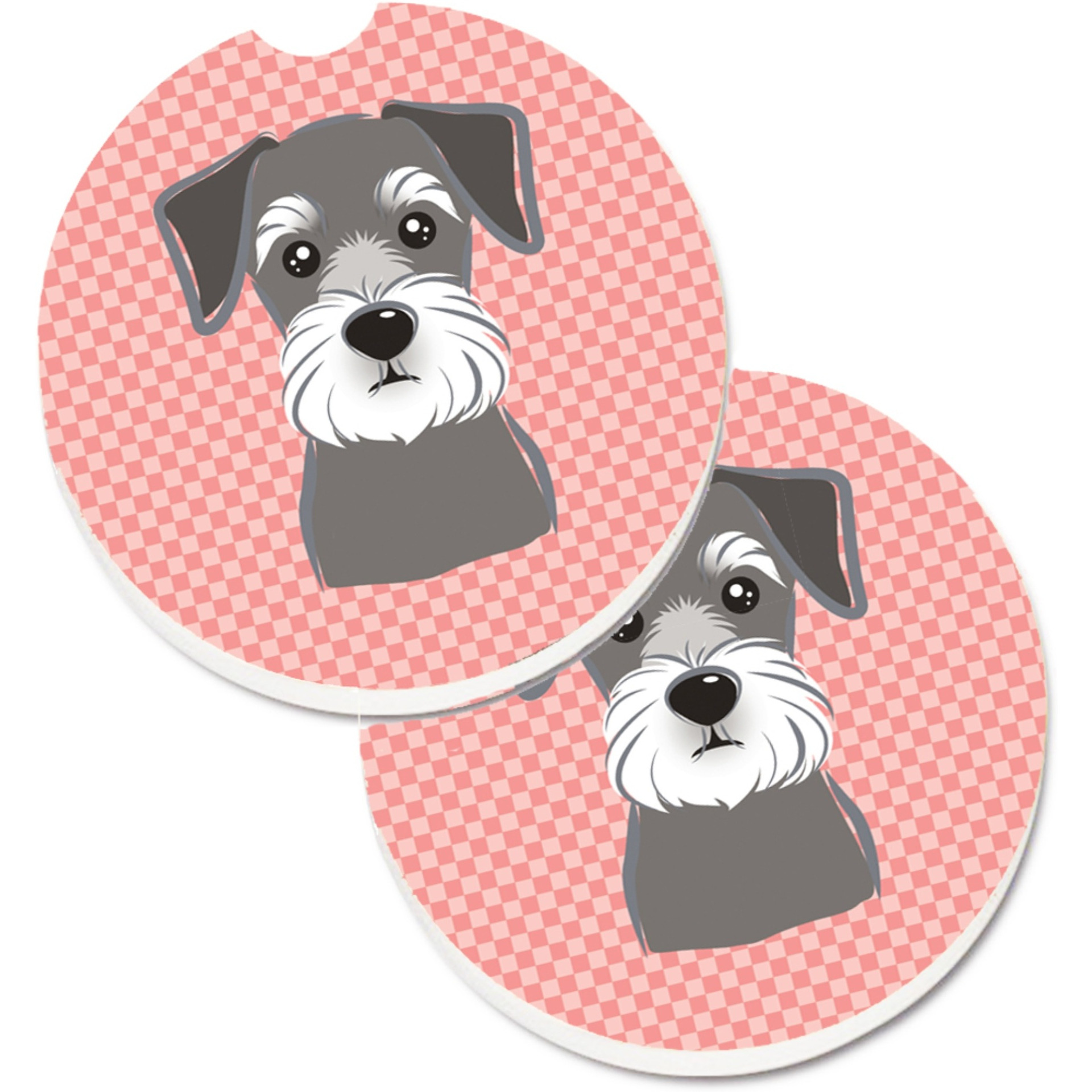 &quotCaroline's Treasures Checkerboard Pink Schnauzer Set of 2 Cup Holder Car Coasters BB1206CARC, 2.56, Multicolor"