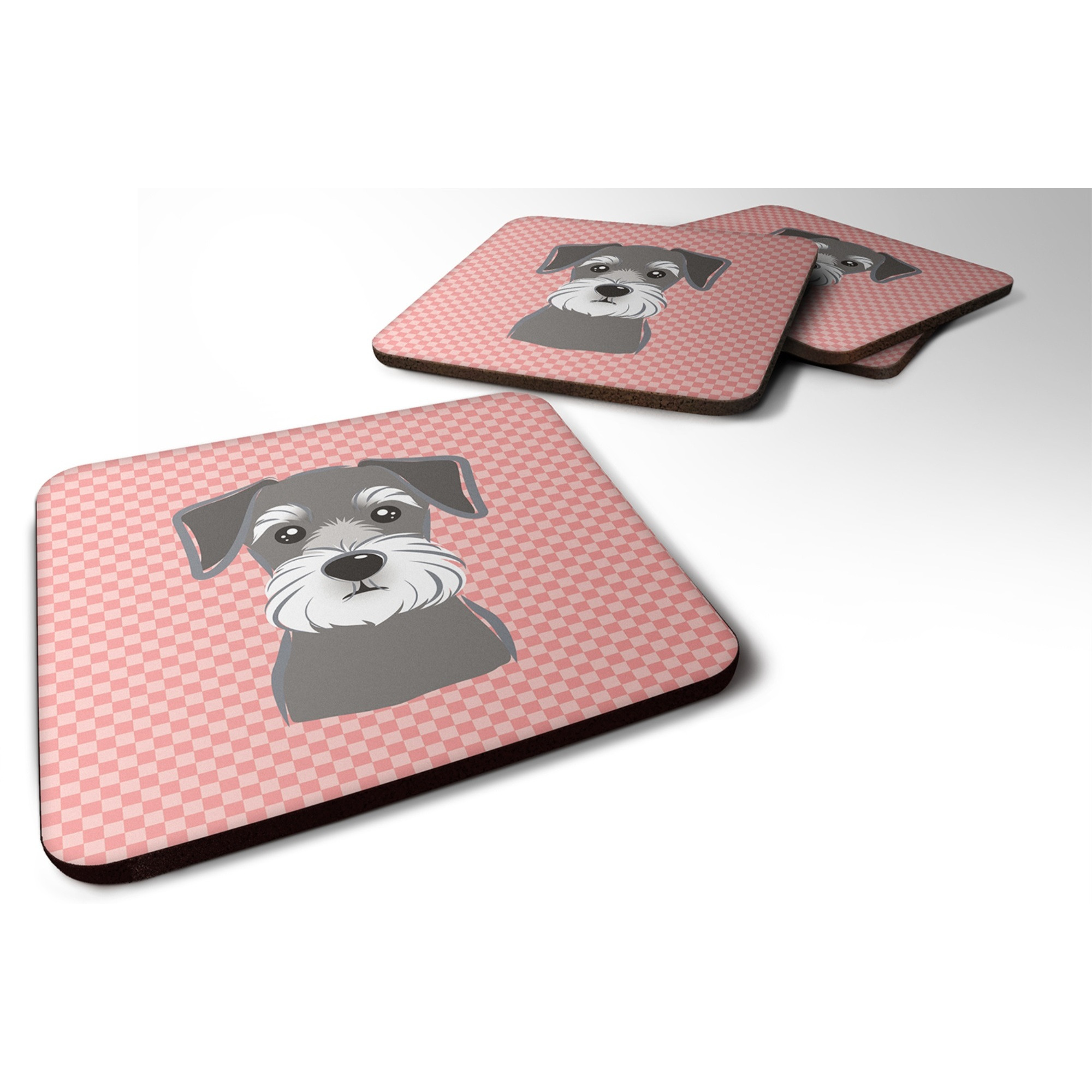 &quotCaroline's Treasures BB1206FC Checkerboard Pink Schnauzer Foam Coaster (Set of 4), 3.5"" H x 3.5"" W, Multicolor"