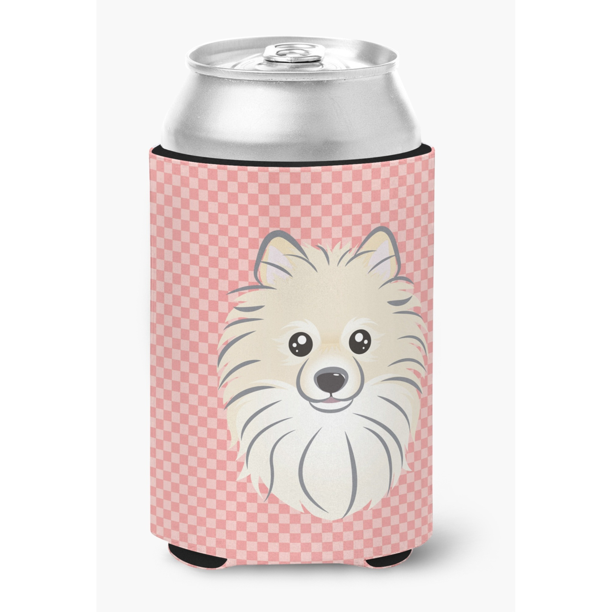 Checkerboard Pink Pomeranian Can or Bottle Hugger BB1207CC