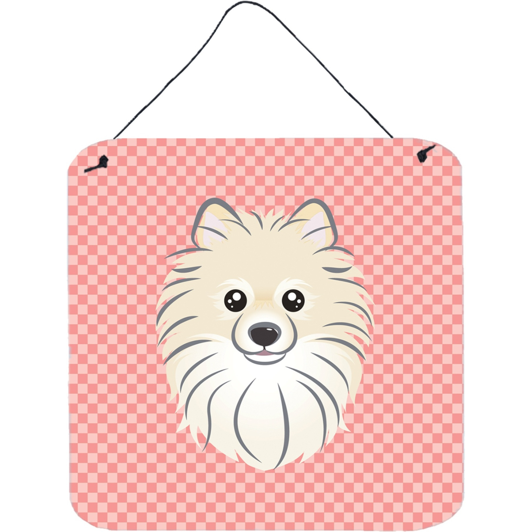 &quotCaroline's Treasures Checkerboard Pink Pomeranian Wall or Door Hanging Prints, 6 x 6"""