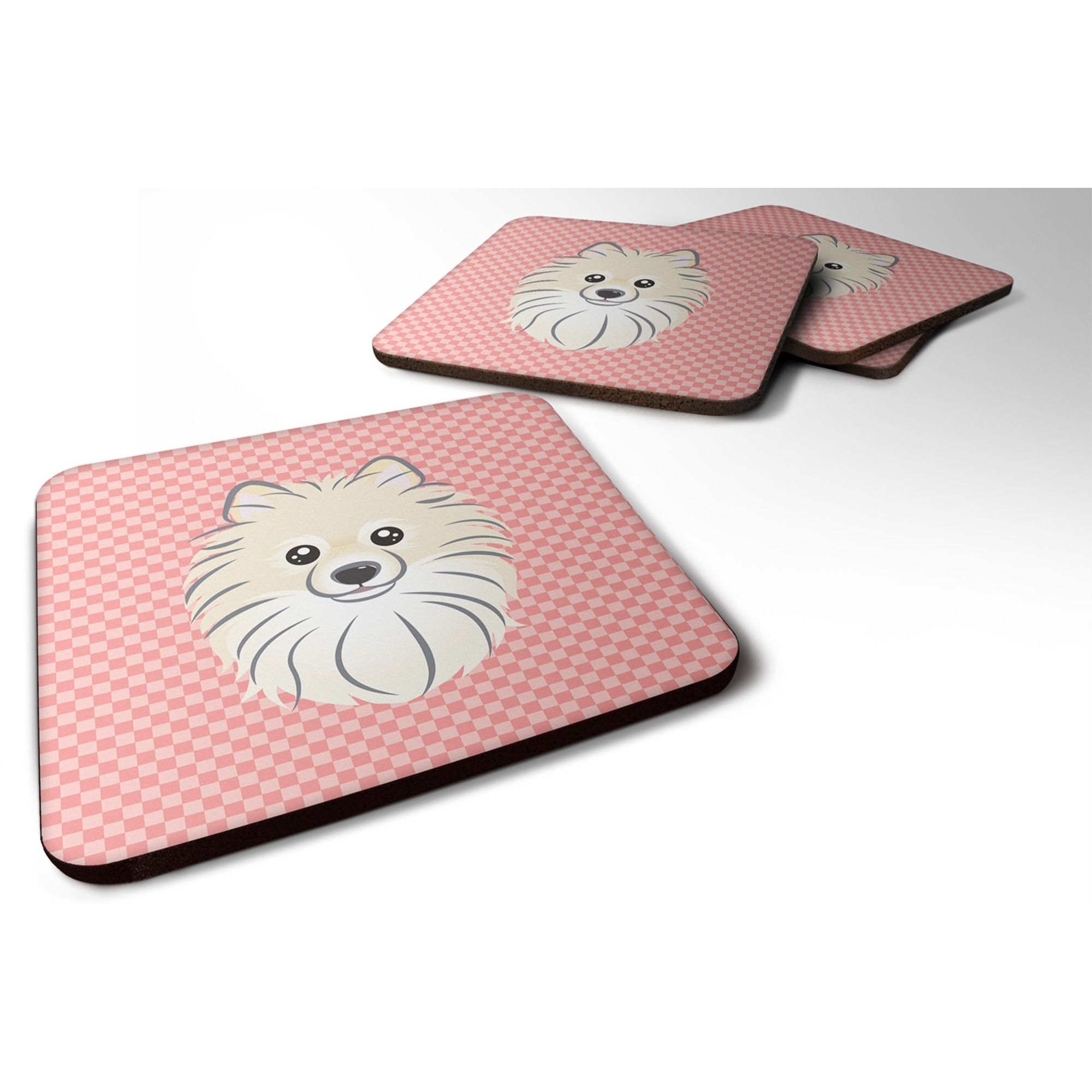 &quotCaroline's Treasures BB1207FC Checkerboard Pink Pomeranian Foam Coaster (Set of 4), 3.5"" H x 3.5"" W, Multicolor"